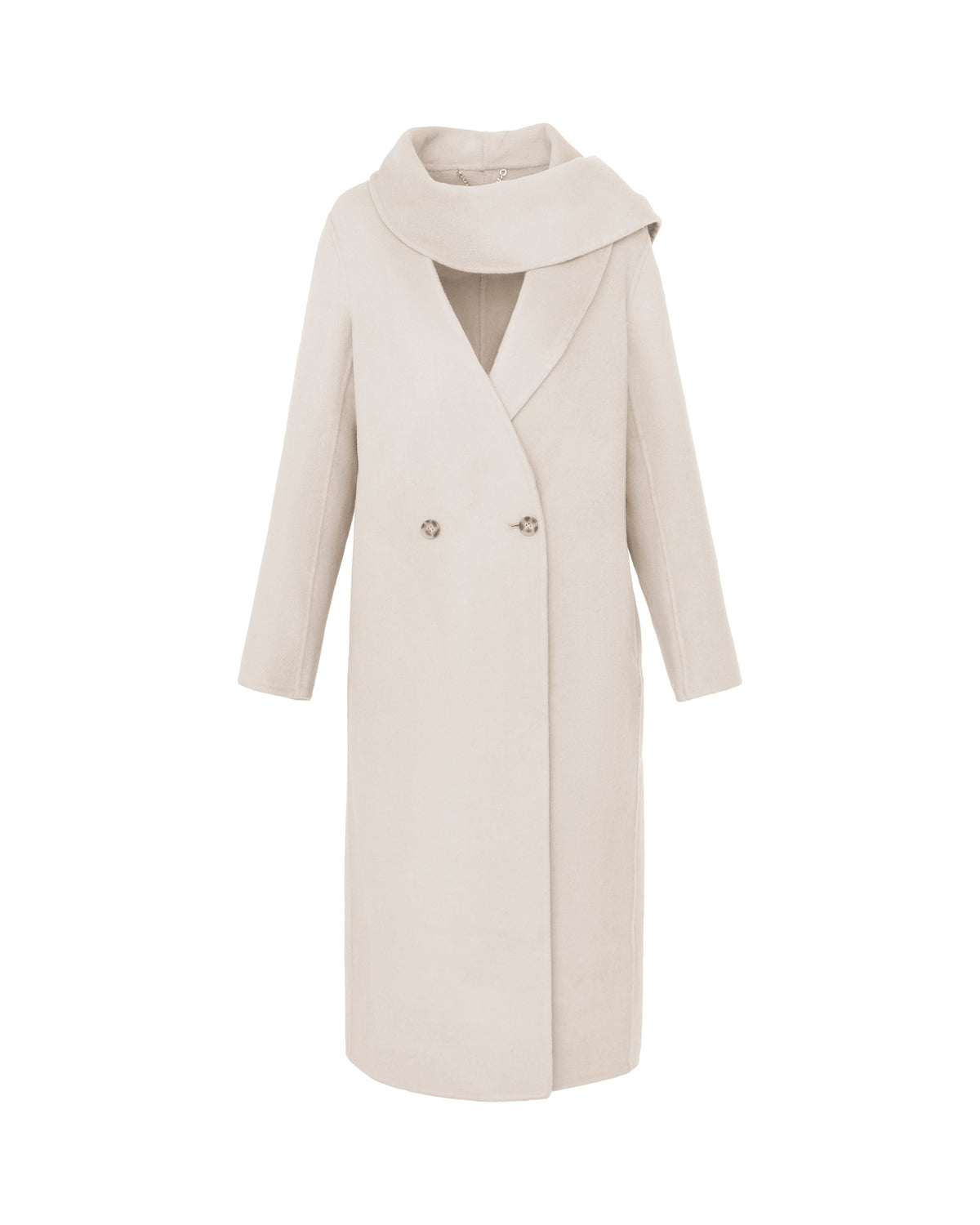 Double-Face Wool Detachable Collar Long Coat in Dove