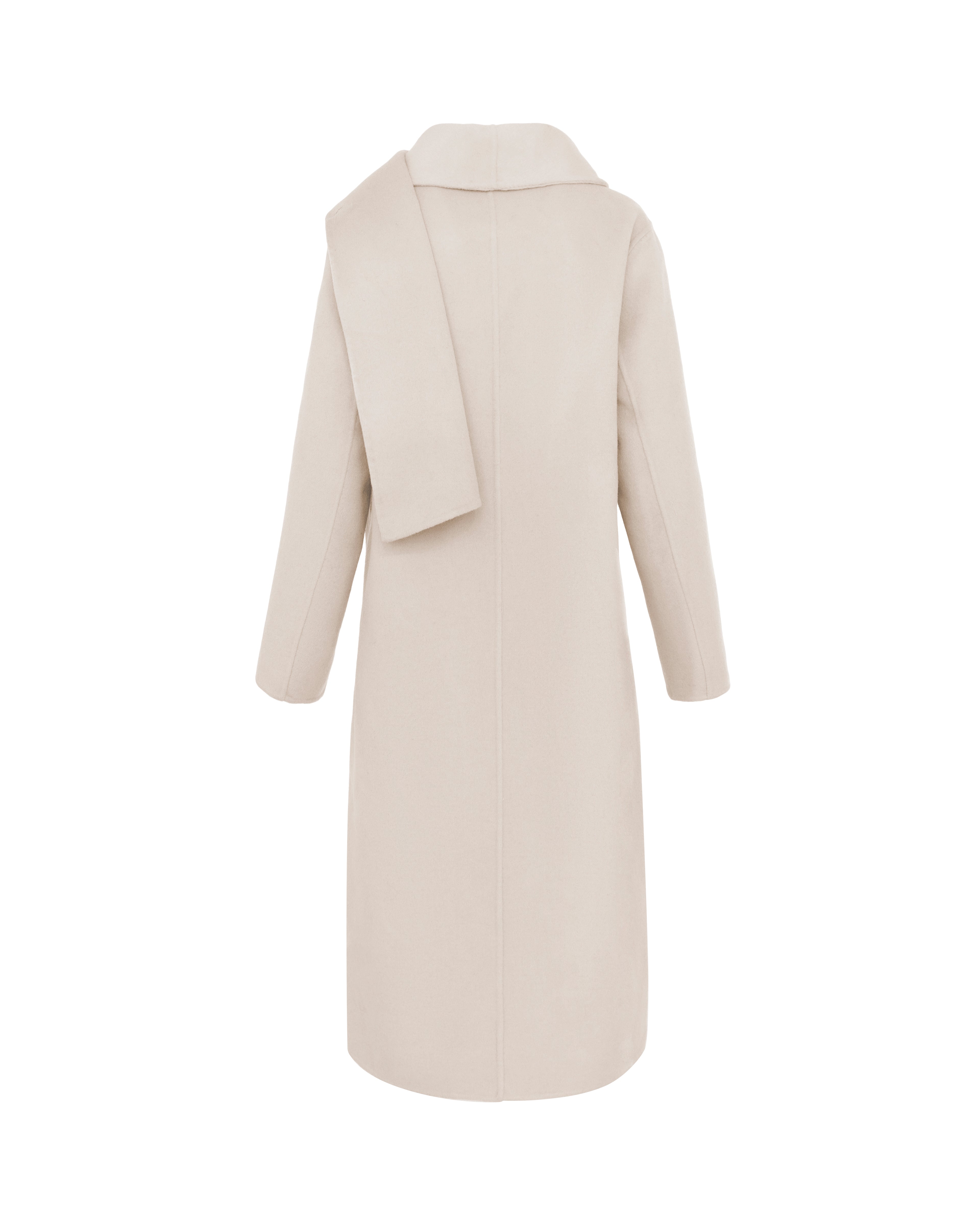 Double-Face Wool Detachable Collar Long Coat in Dove