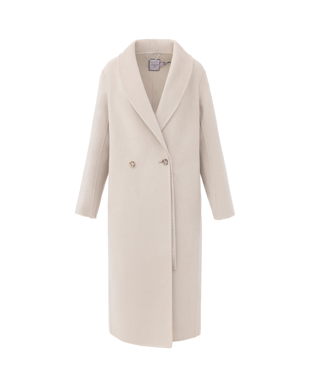 Double-Face Wool Detachable Collar Long Coat in Dove