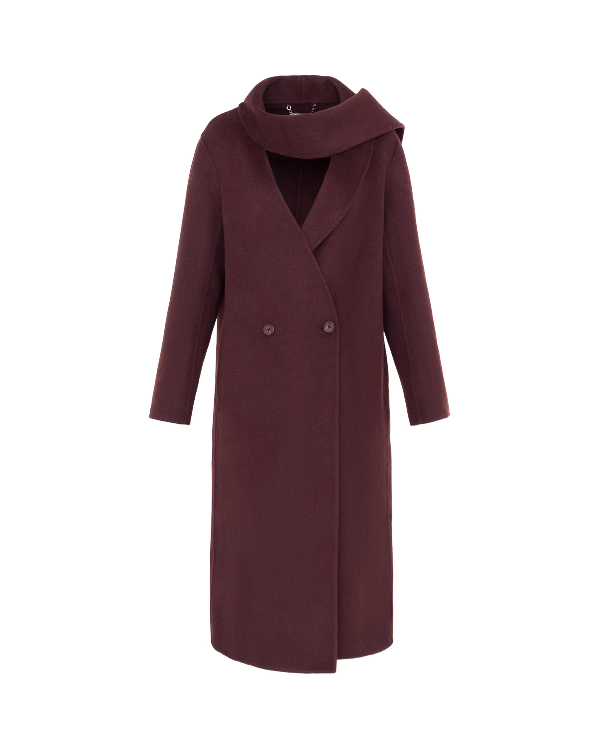 Double-Face Wool Detachable Collar Long Coat in Merlot