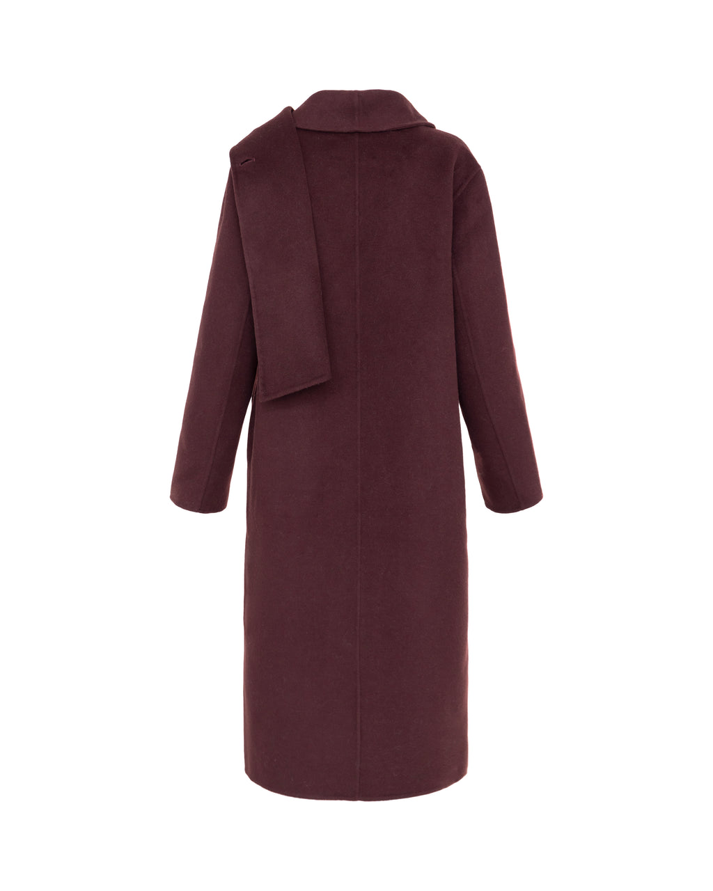 Double-Face Wool Detachable Collar Long Coat in Merlot