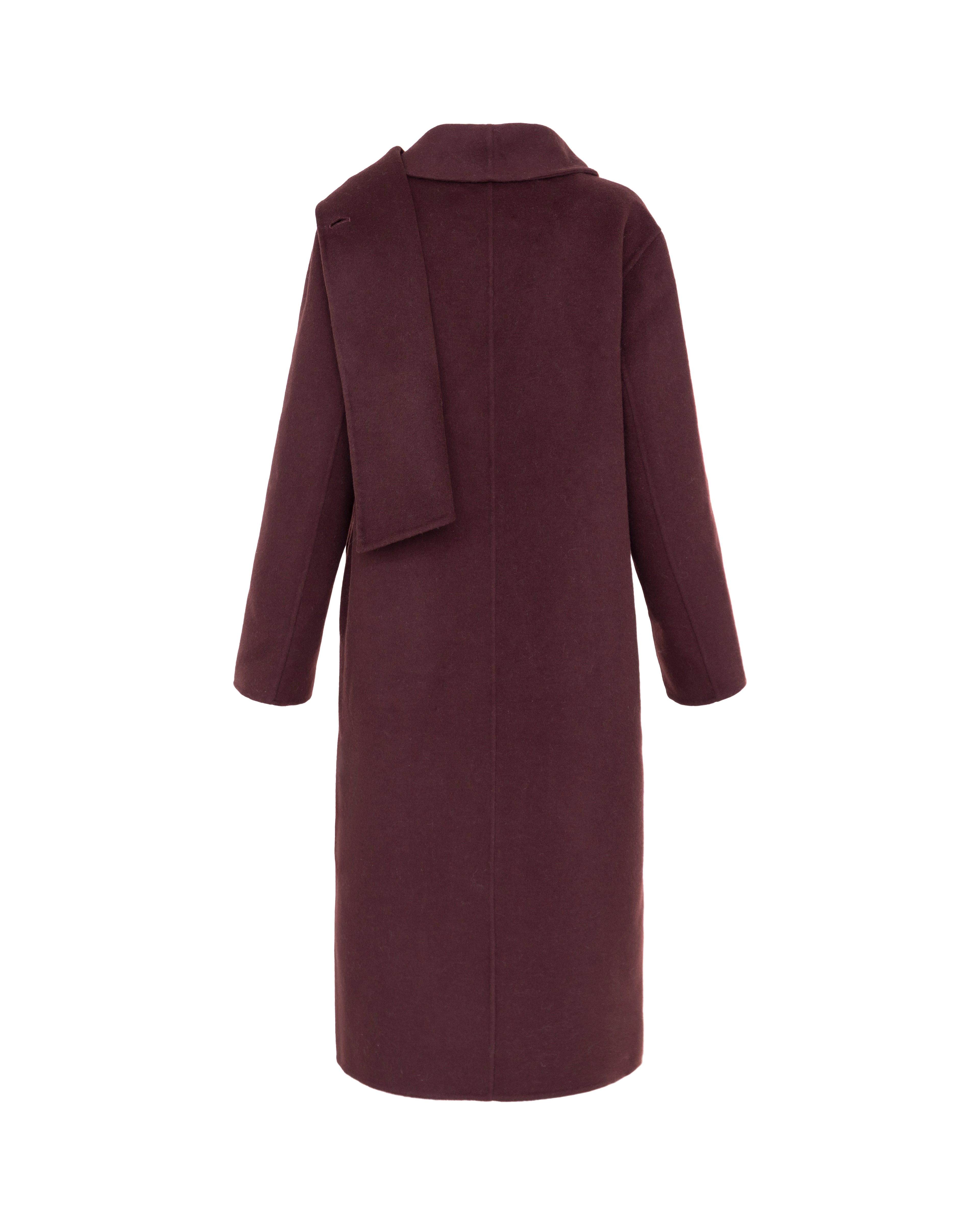 Double-Face Wool Detachable Collar Long Coat in Merlot