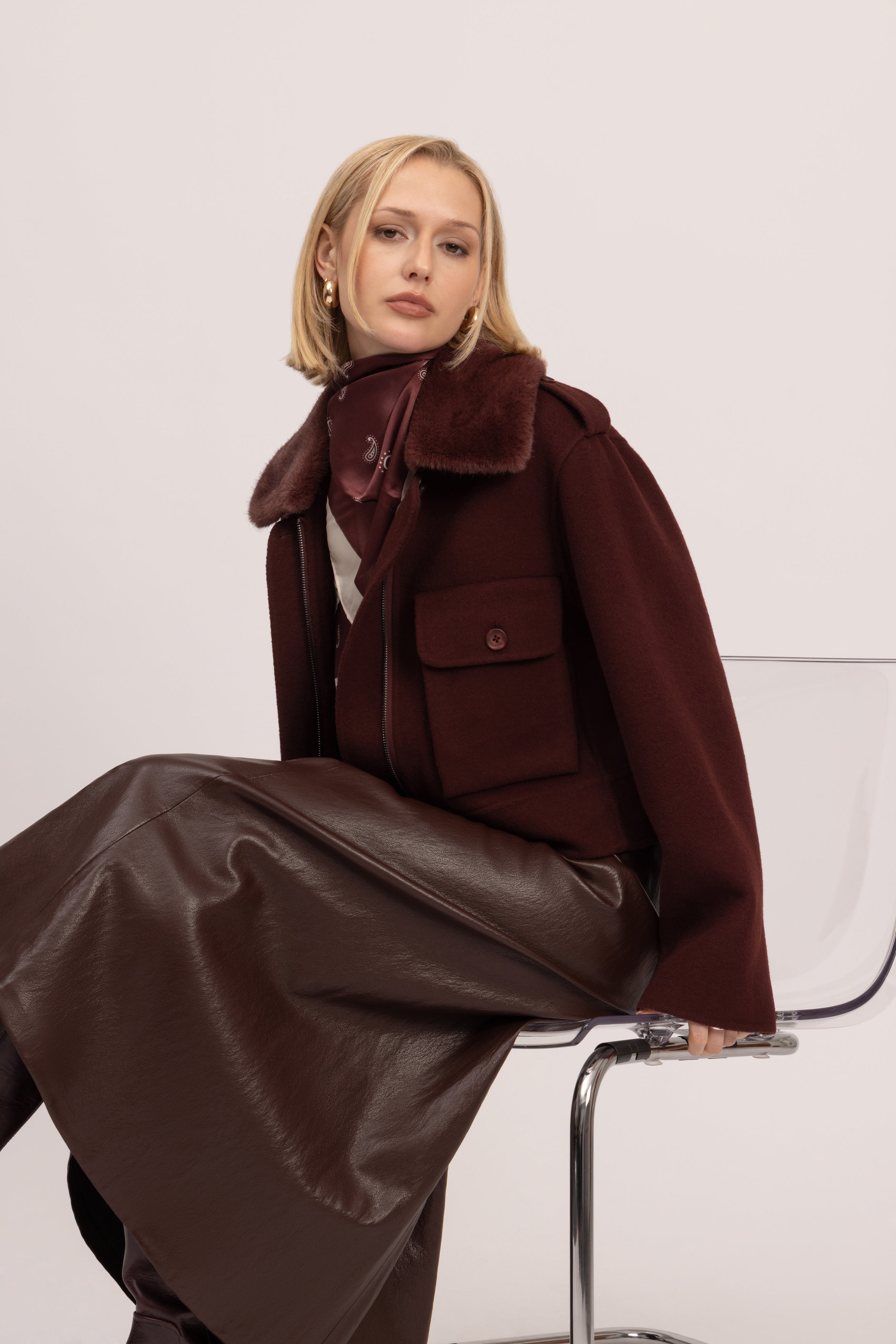 Double-Face Wool Jacket in Merlot