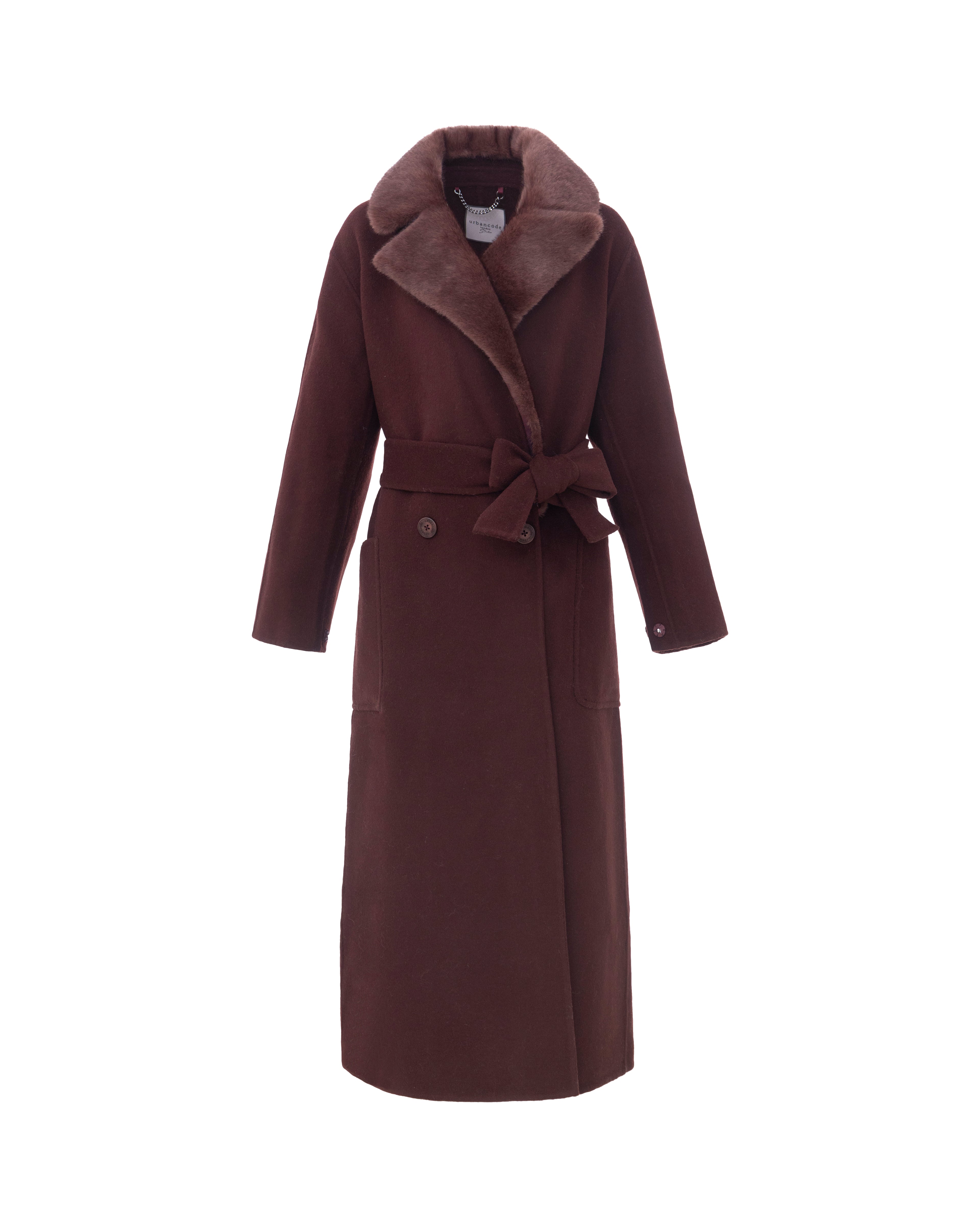 Double-Face Wool Drop Shoulder Belted Coat in Merlot