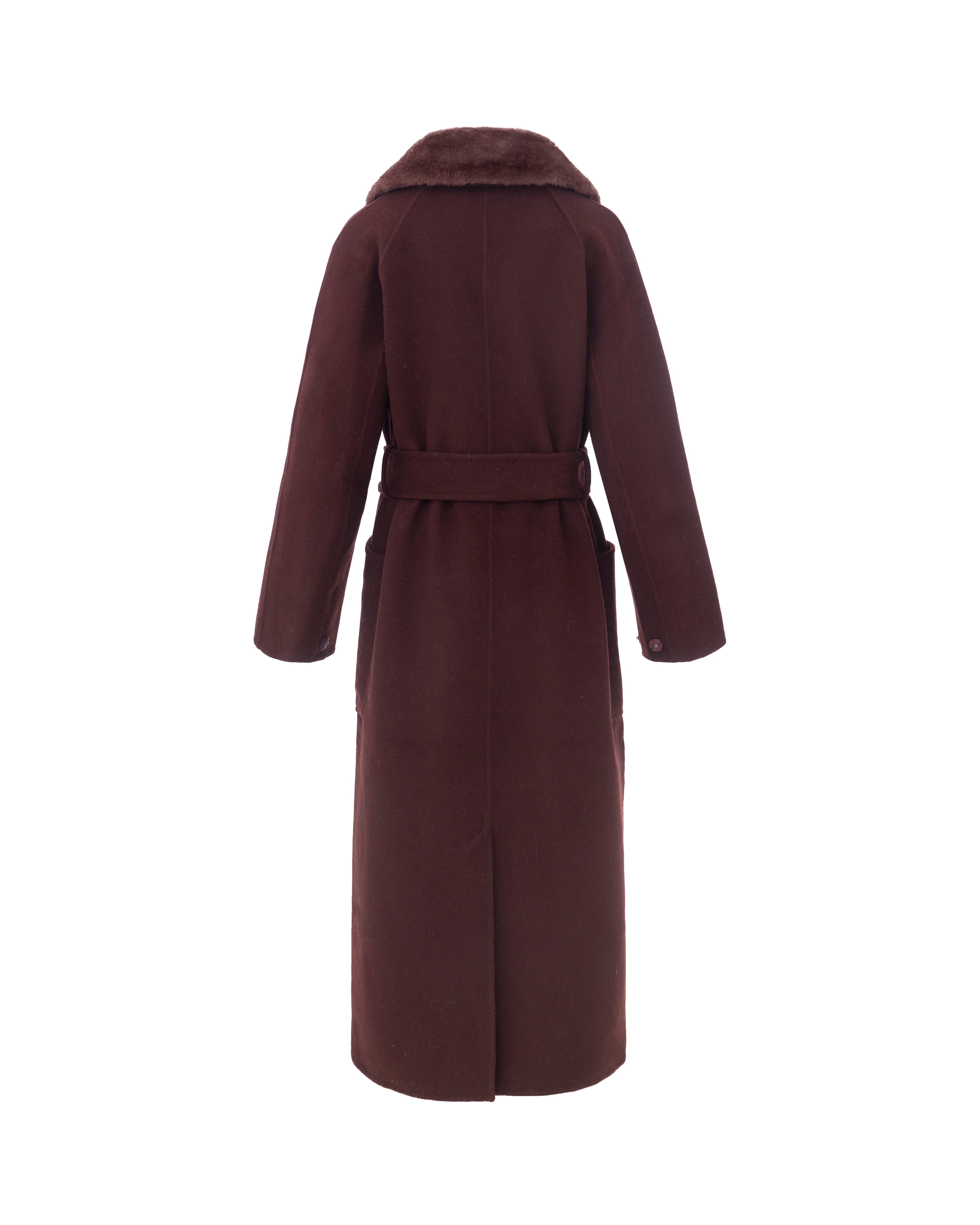 Double-Face Wool Drop Shoulder Belted Coat in Merlot