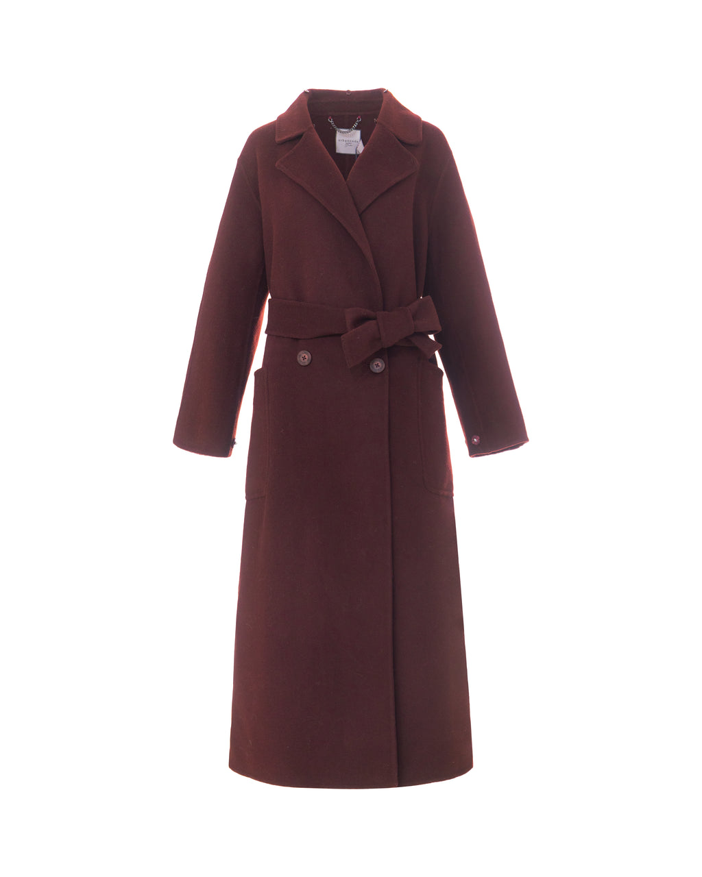 Double-Face Wool Drop Shoulder Belted Coat in Merlot