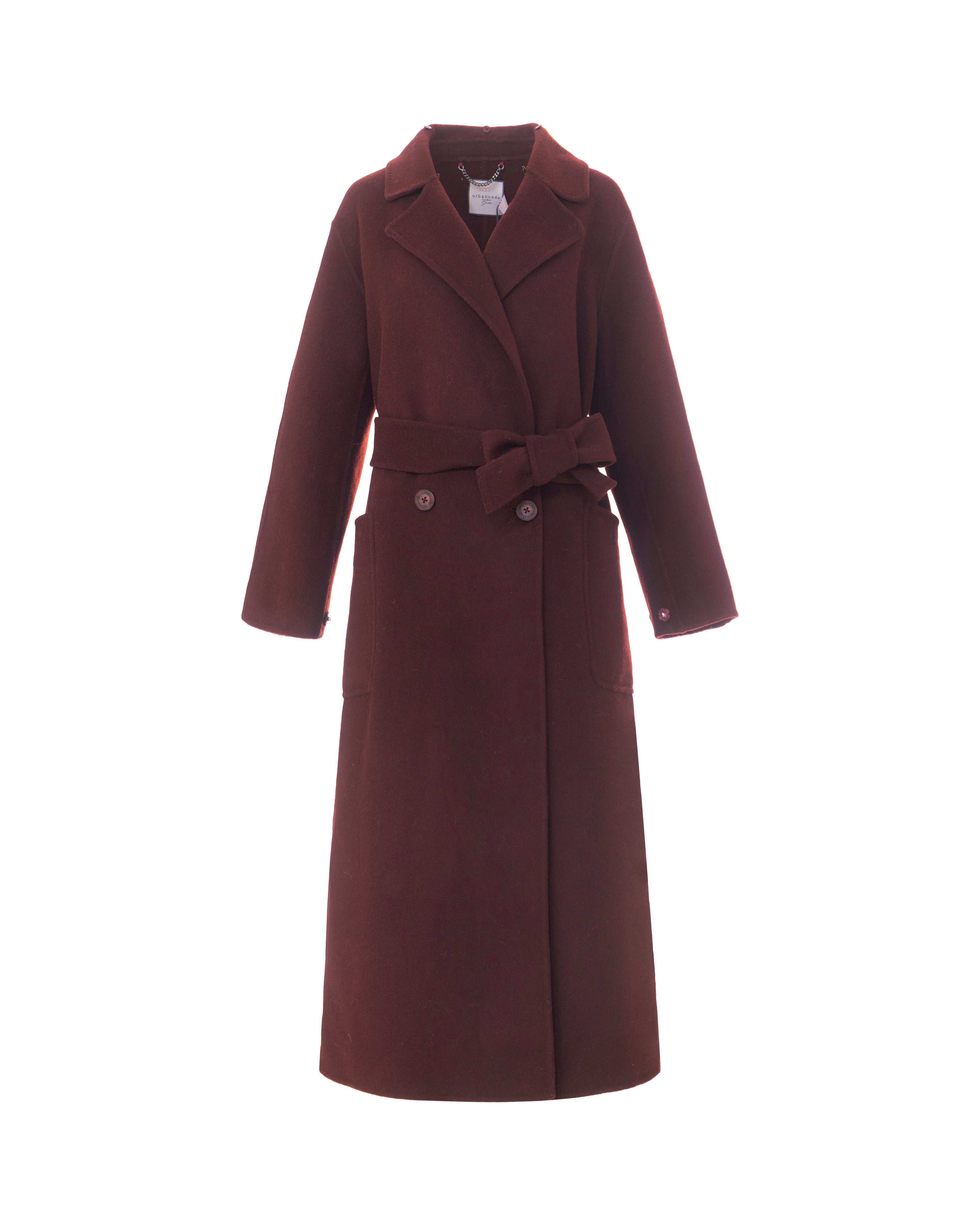 Double-Face Wool Drop Shoulder Belted Coat in Merlot