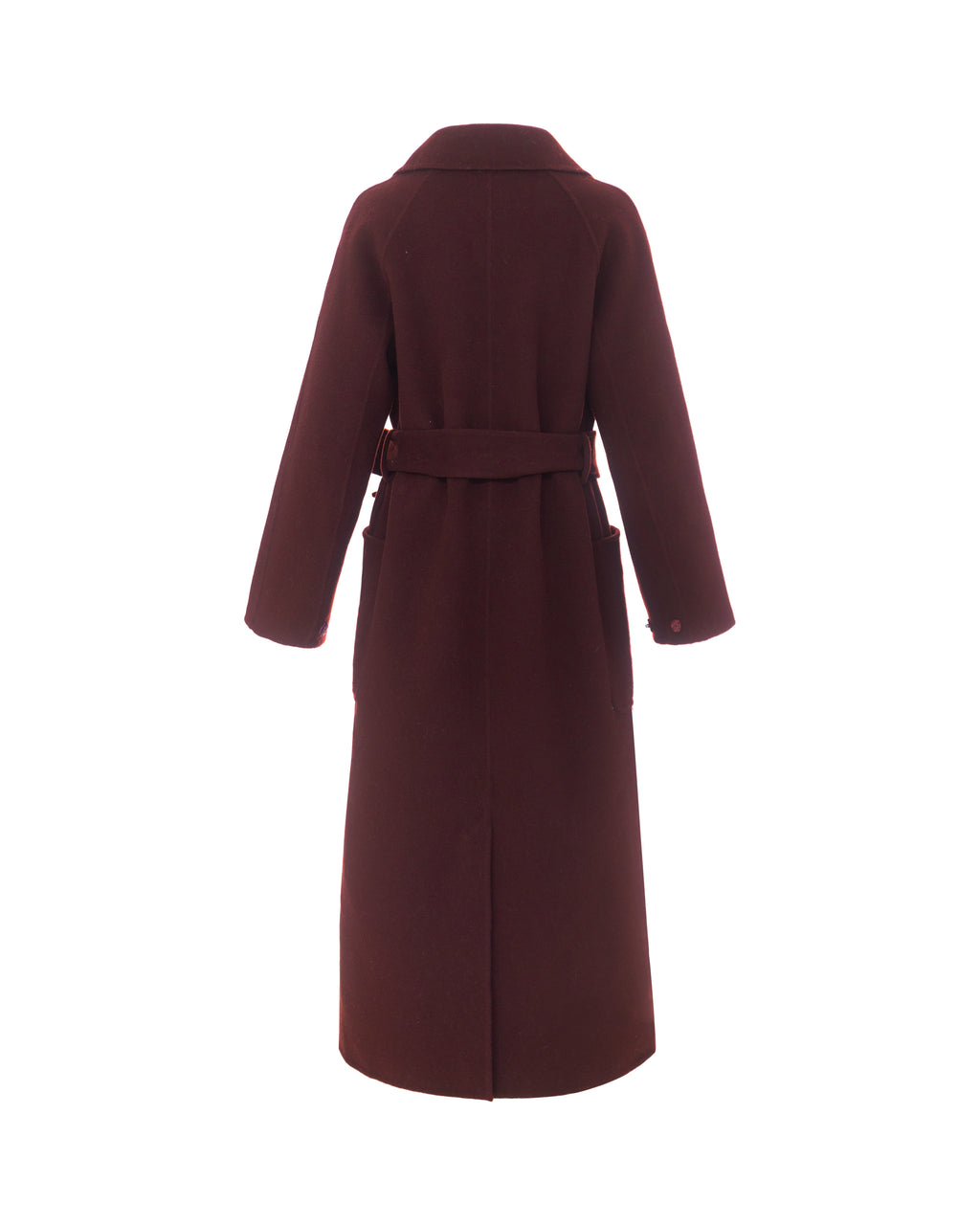 Double-Face Wool Drop Shoulder Belted Coat in Merlot