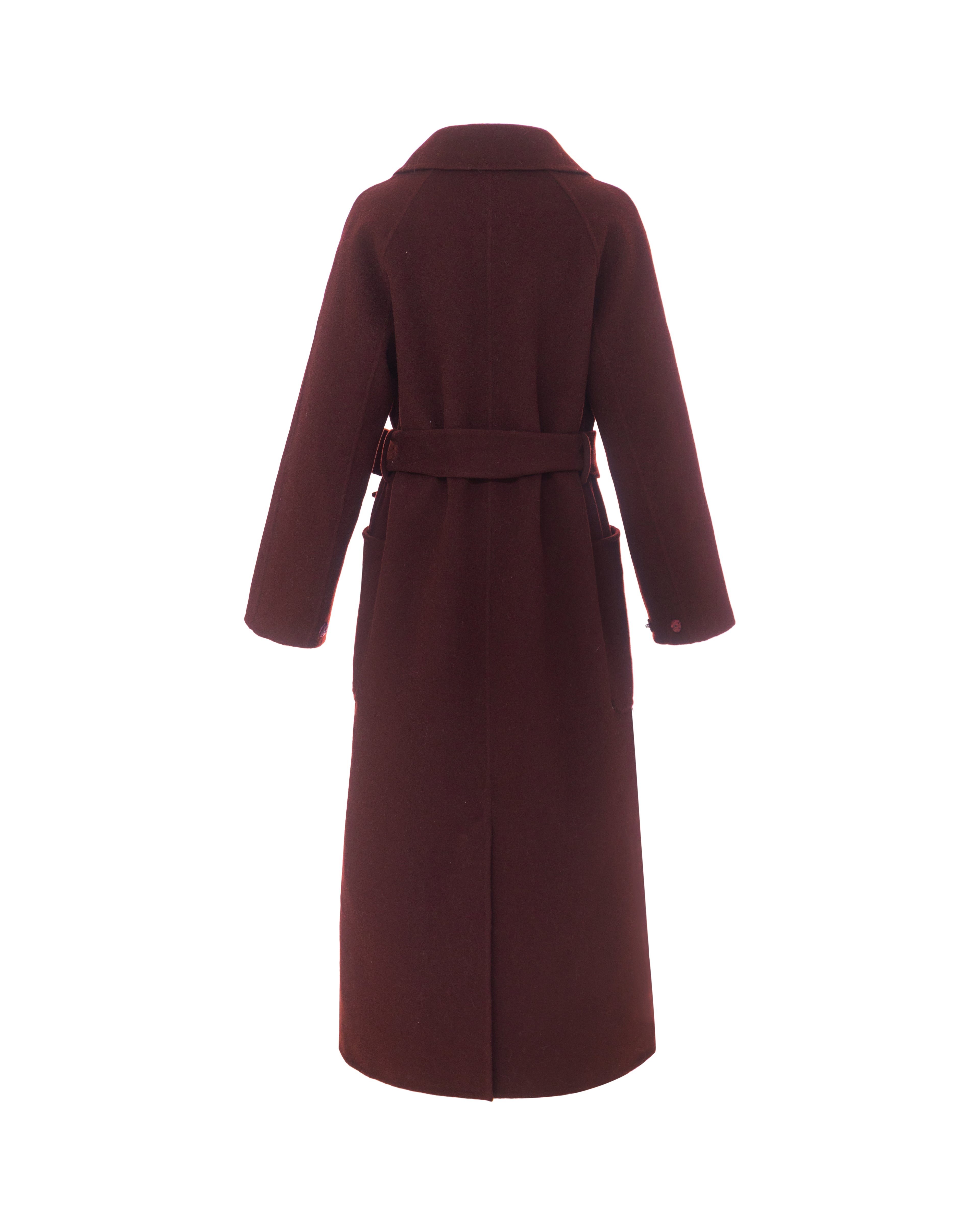 Double-Face Wool Drop Shoulder Belted Coat in Merlot