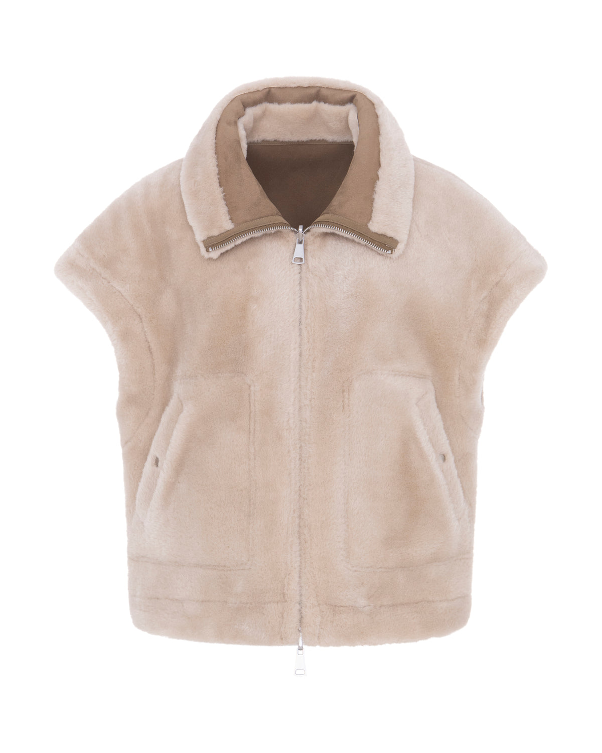 Merino Boxy Drop Shoulder Gilet in Chalk/Sand