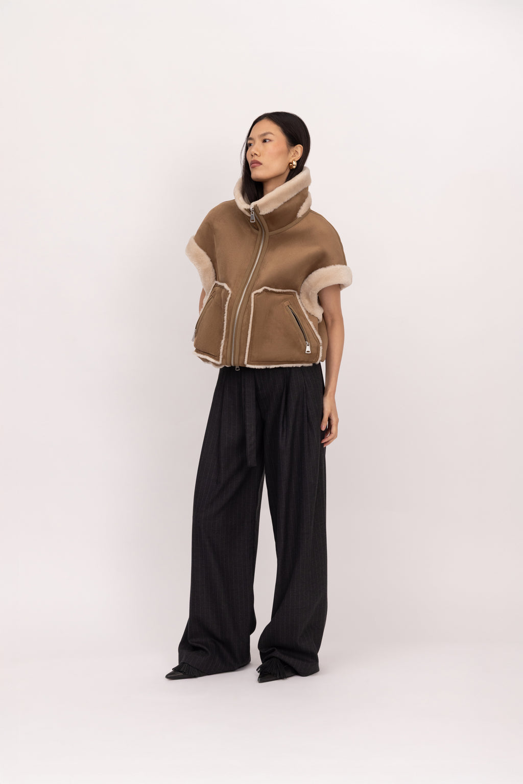 Merino Boxy Drop Shoulder Gilet in Chalk/Sand
