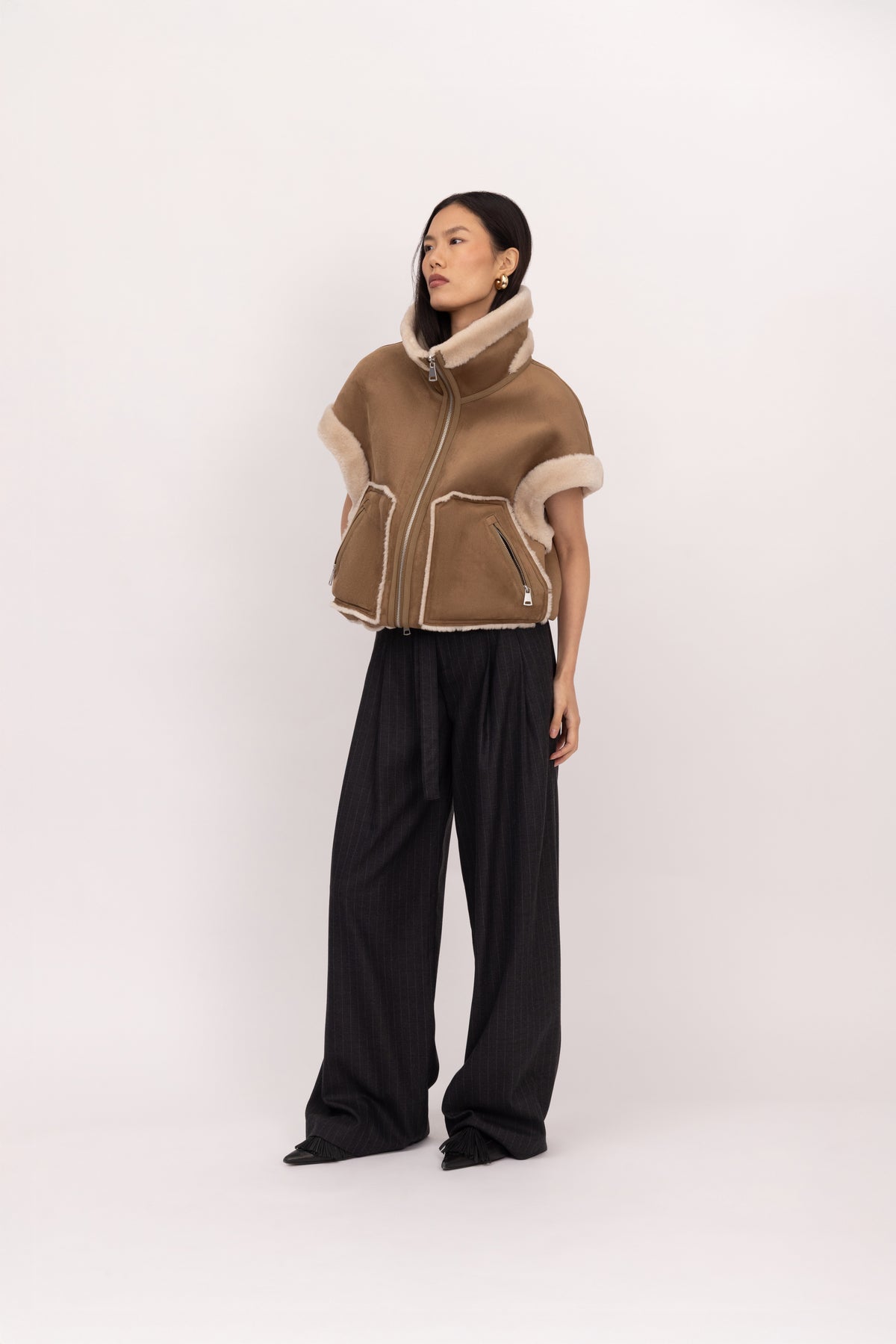 Merino Boxy Drop Shoulder Gilet in Chalk/Sand