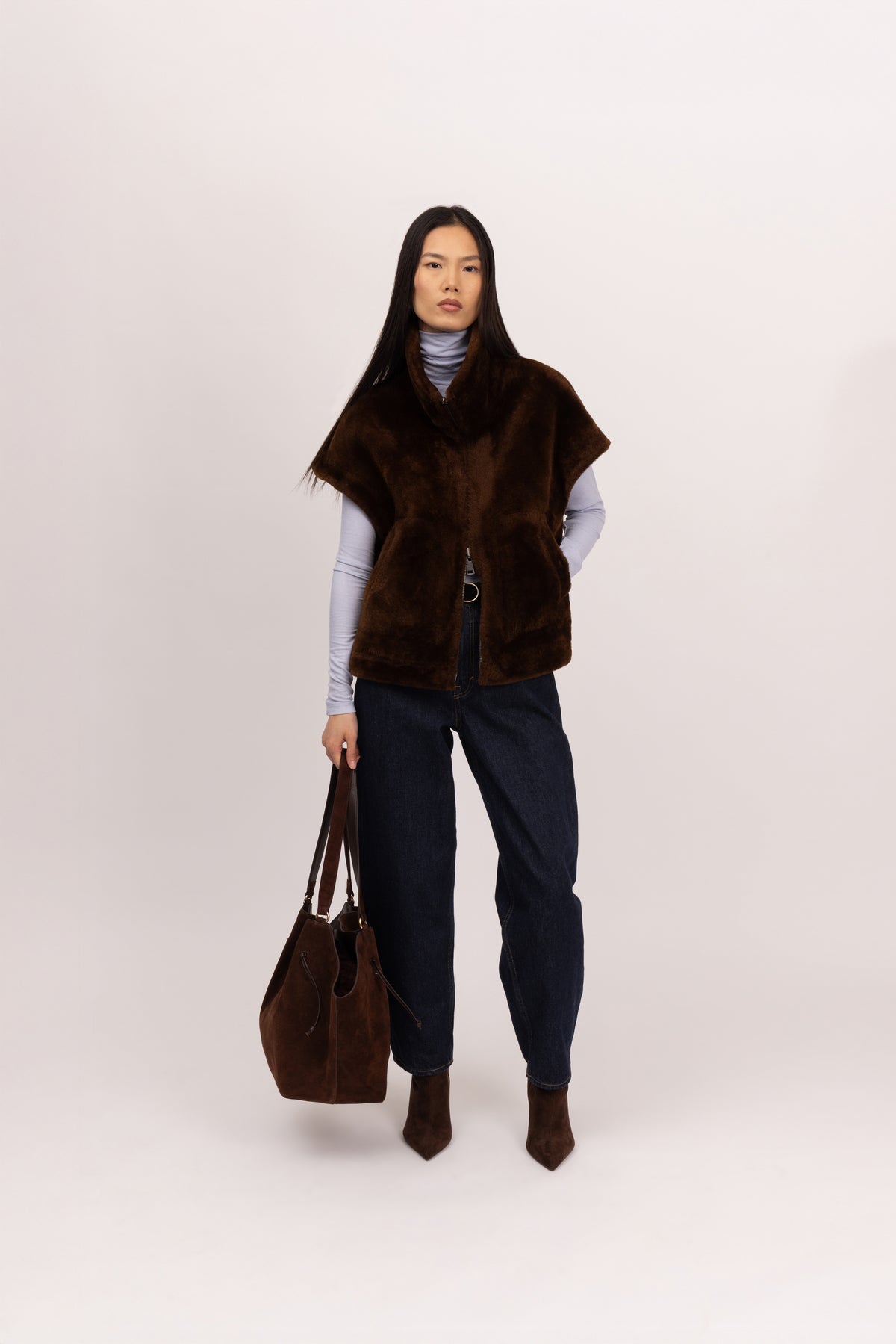 Merino Boxy Drop Shoulder Gilet in Coffee/Espresso