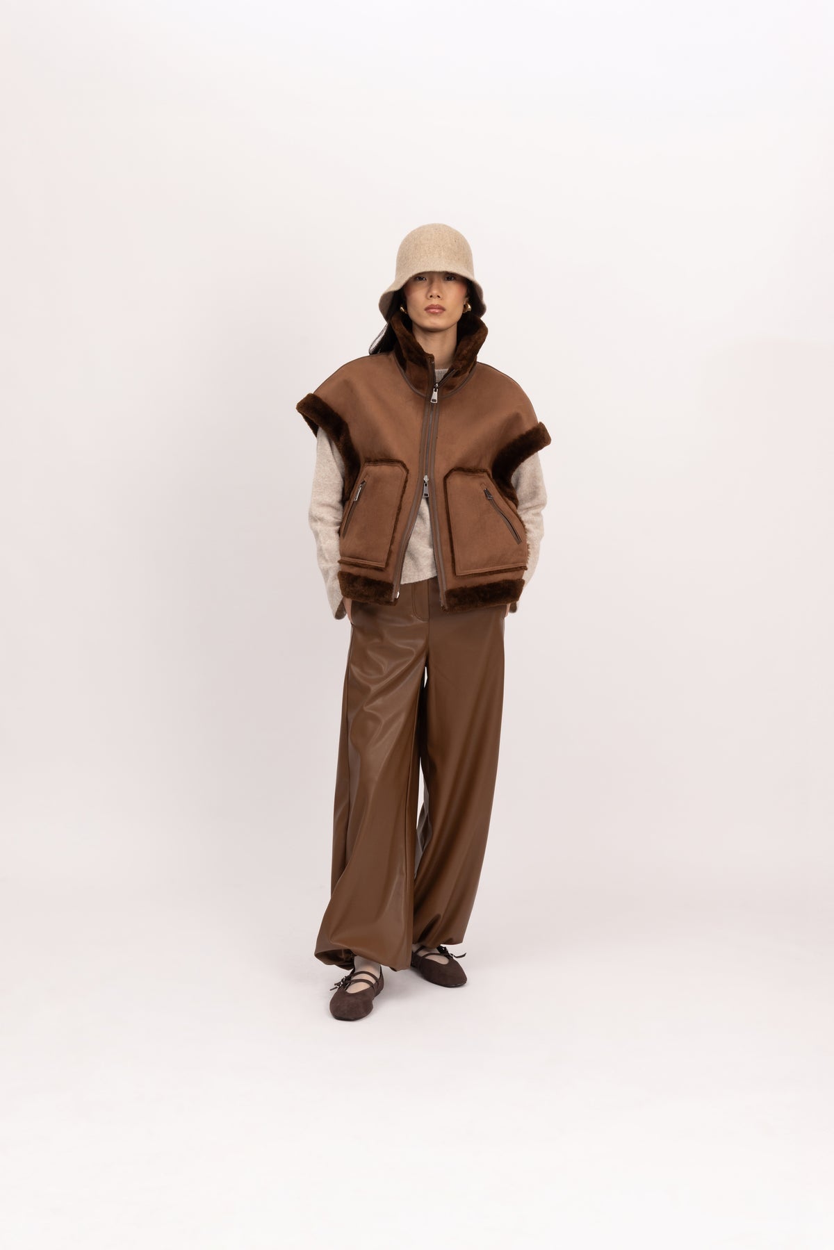 Merino Boxy Drop Shoulder Gilet in Coffee/Espresso