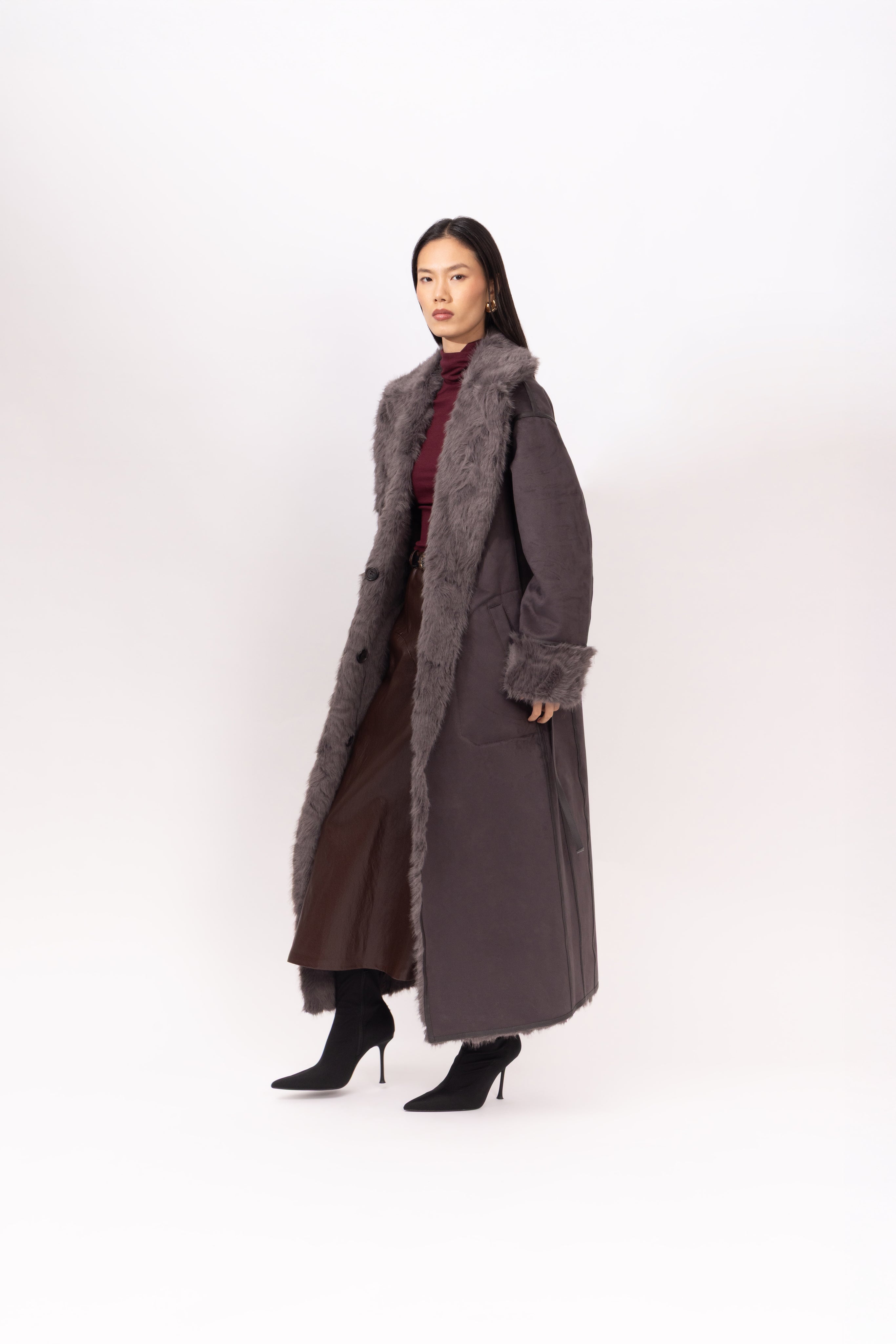 Reversible Krazy Kitten Coat in Steel