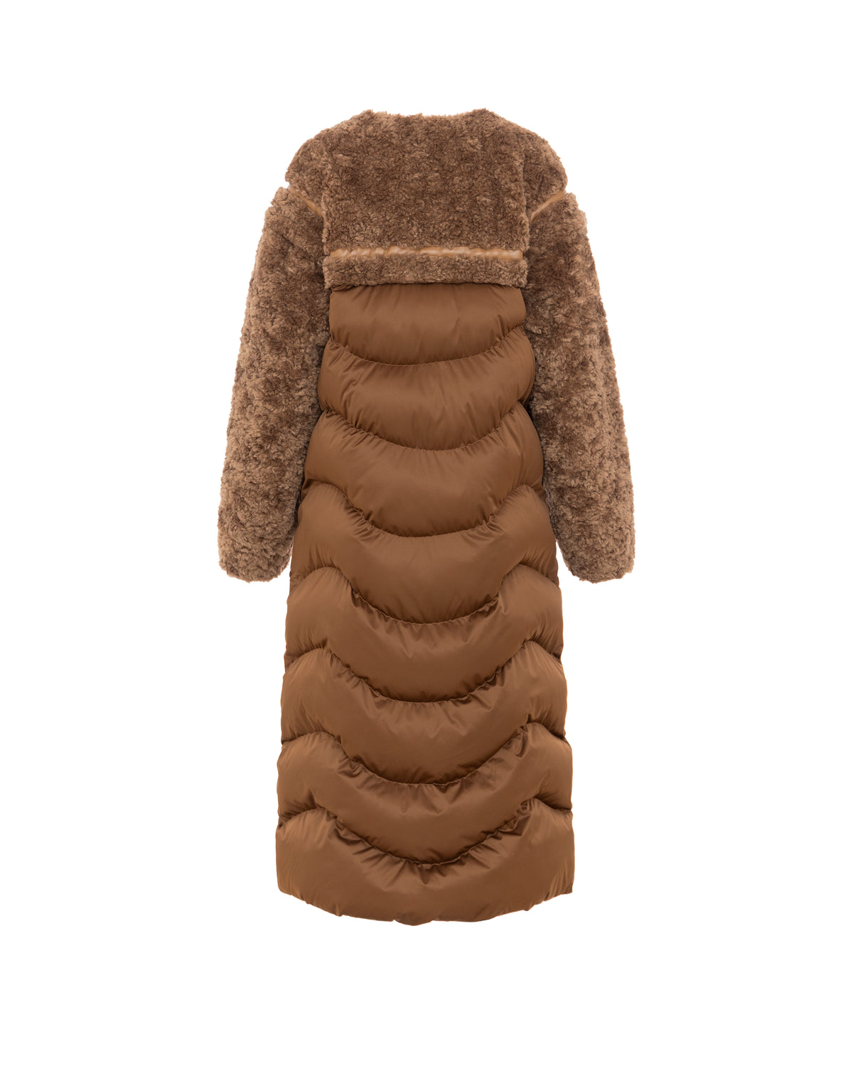 Merino Puffer Longline Gilet in Cinnamon