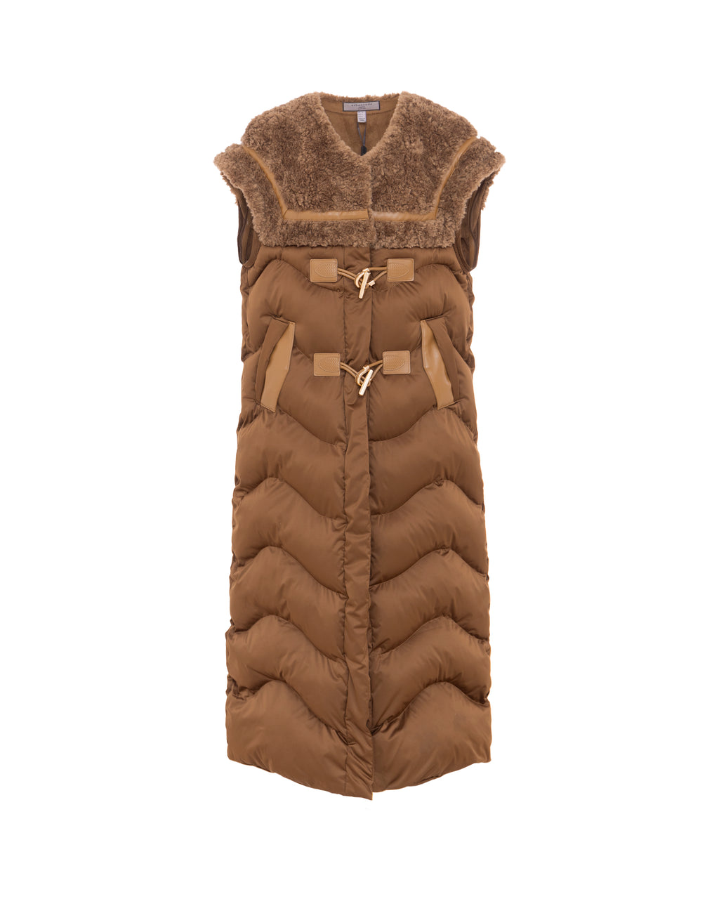 Merino Puffer Longline Gilet in Cinnamon