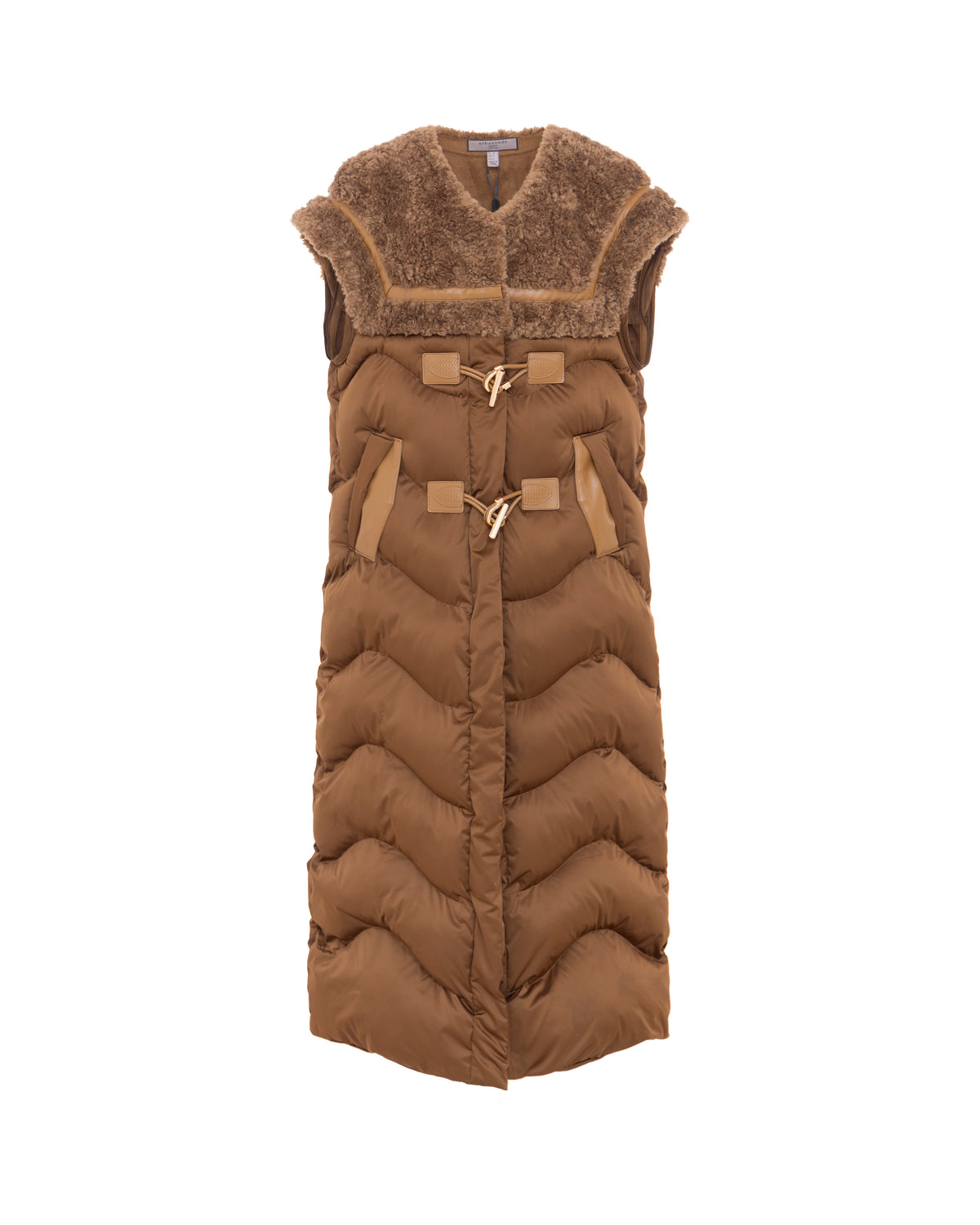 Merino Puffer Longline Gilet in Cinnamon