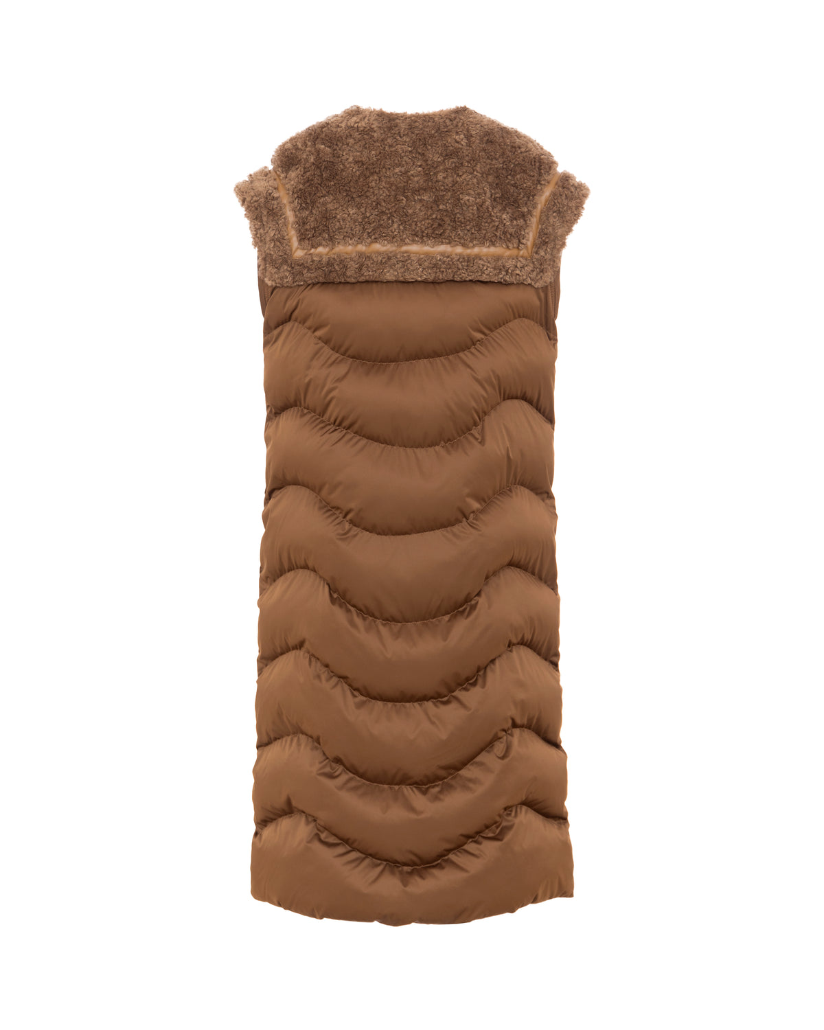 Merino Puffer Longline Gilet in Cinnamon