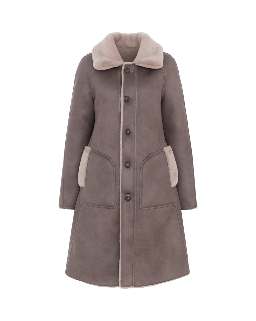 Reversible A-Line Swing Coat in Cream/Taupe