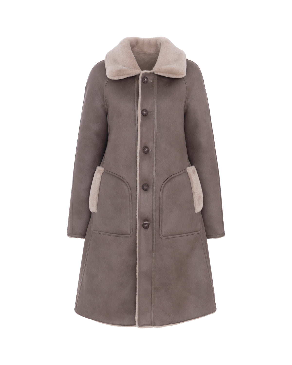 Reversible A-Line Swing Coat in Cream/Taupe