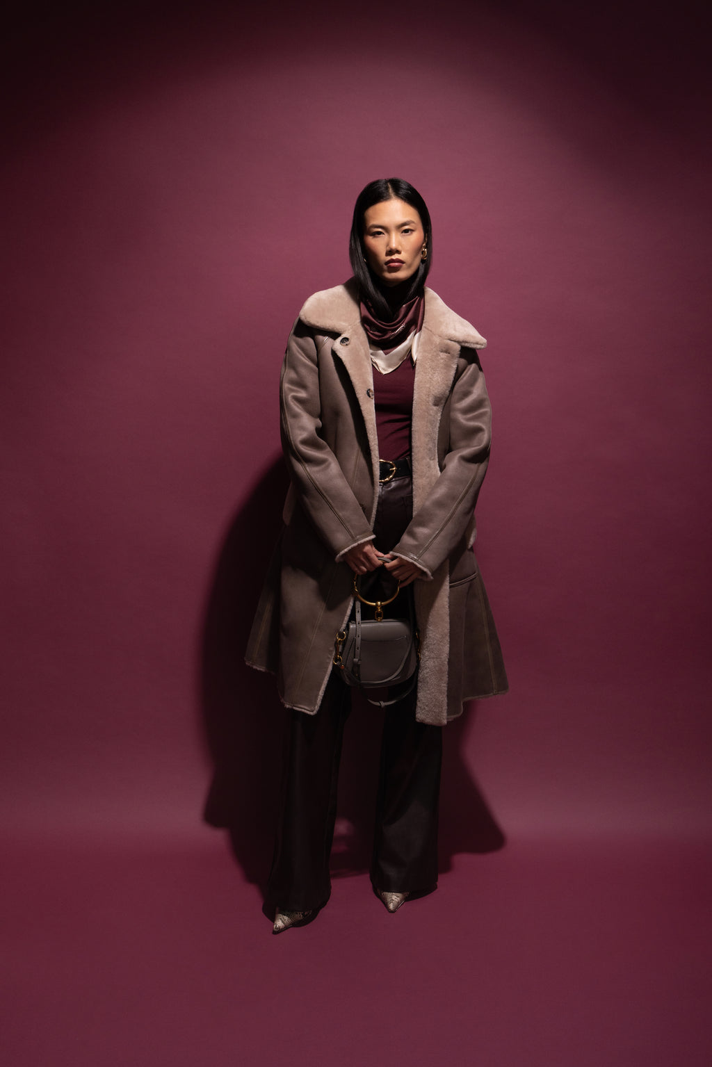 Reversible A-Line Swing Coat in Cream/Taupe