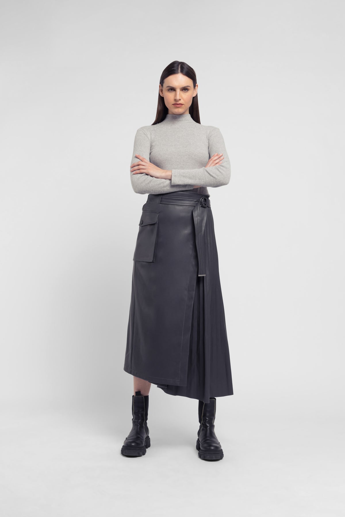 Faux Leather Skirt in Slate