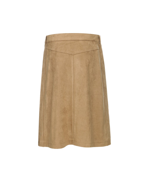 Faux Suede A-Line Skirt in Biscuit