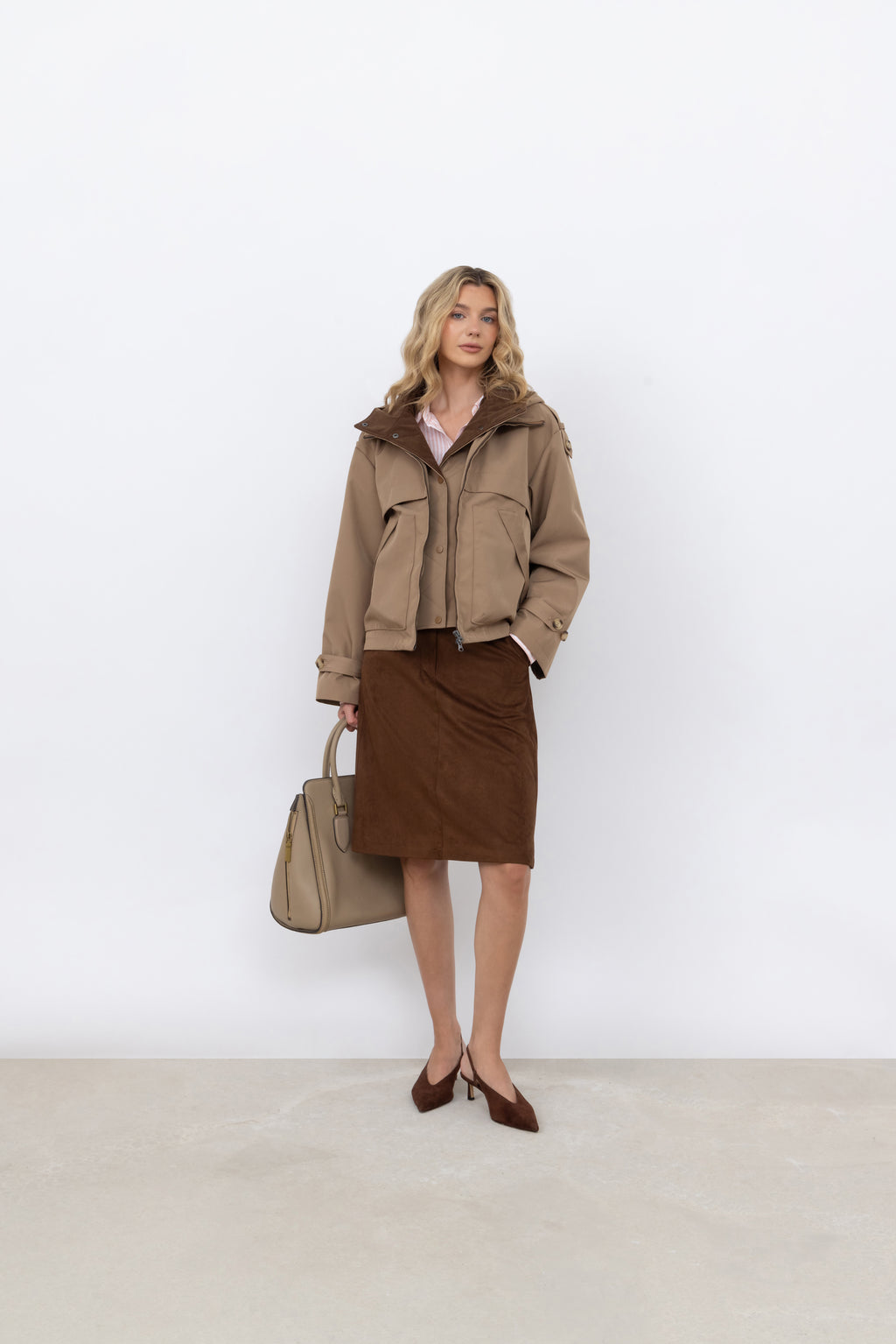 Faux Suede A-Line Skirt in Pecan