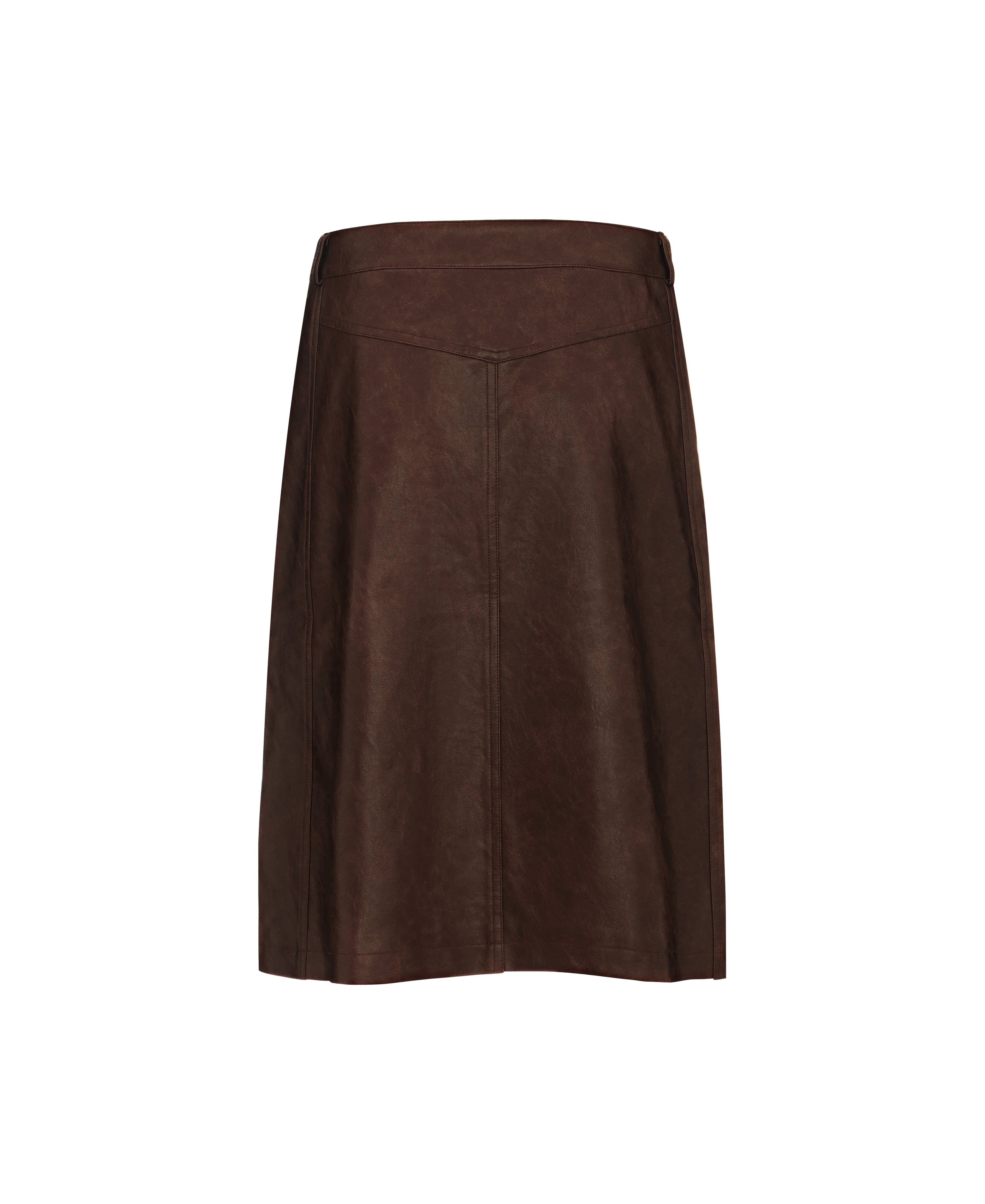 Faux Leather A-Line Skirt in Raisin