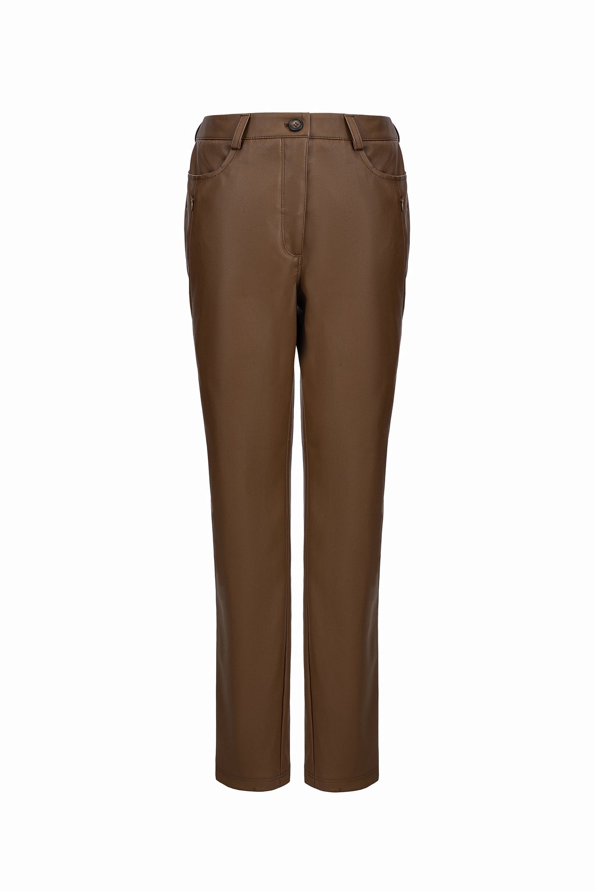 Faux Leather Trousers in Nut