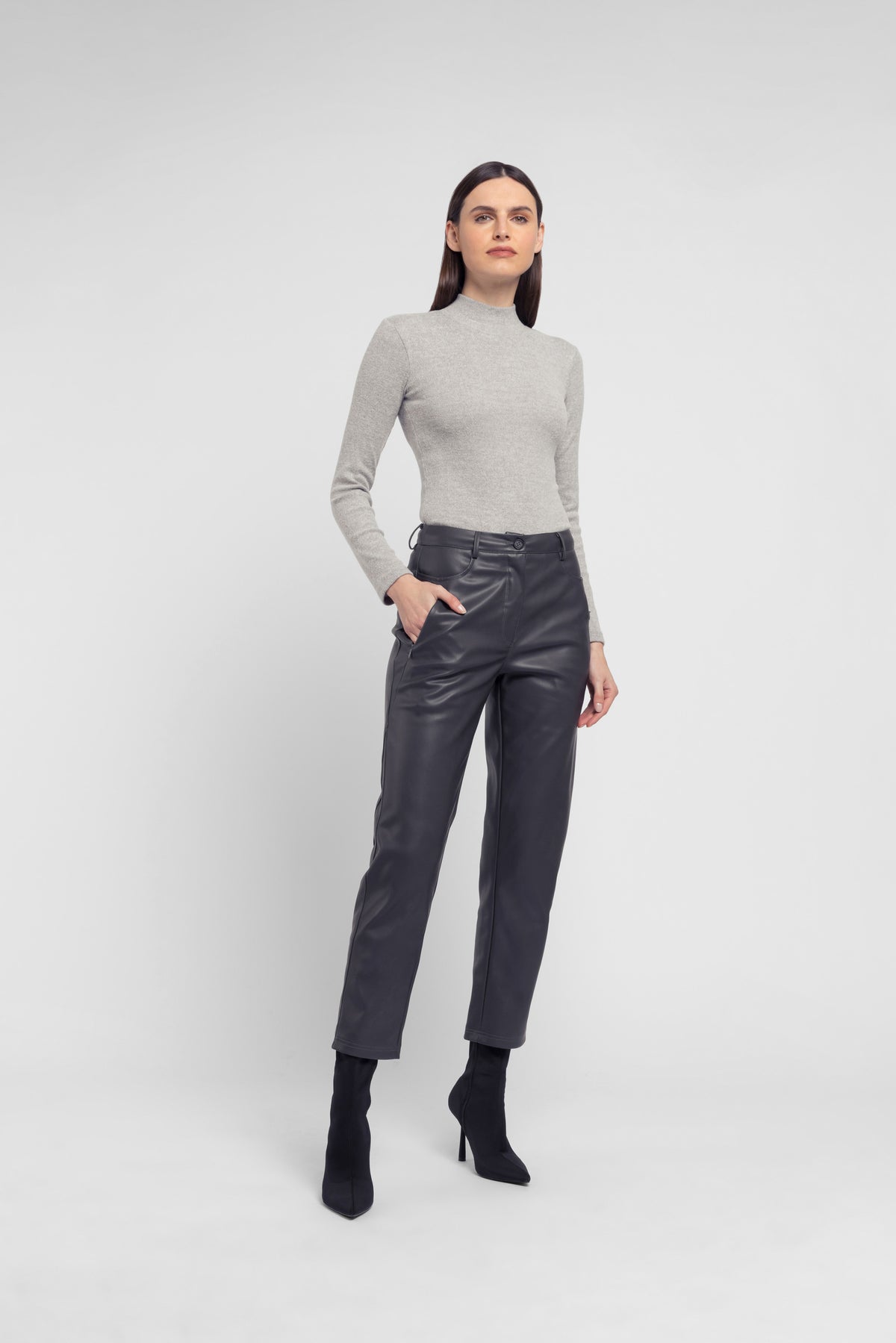 Faux Leather Trousers in Slate
