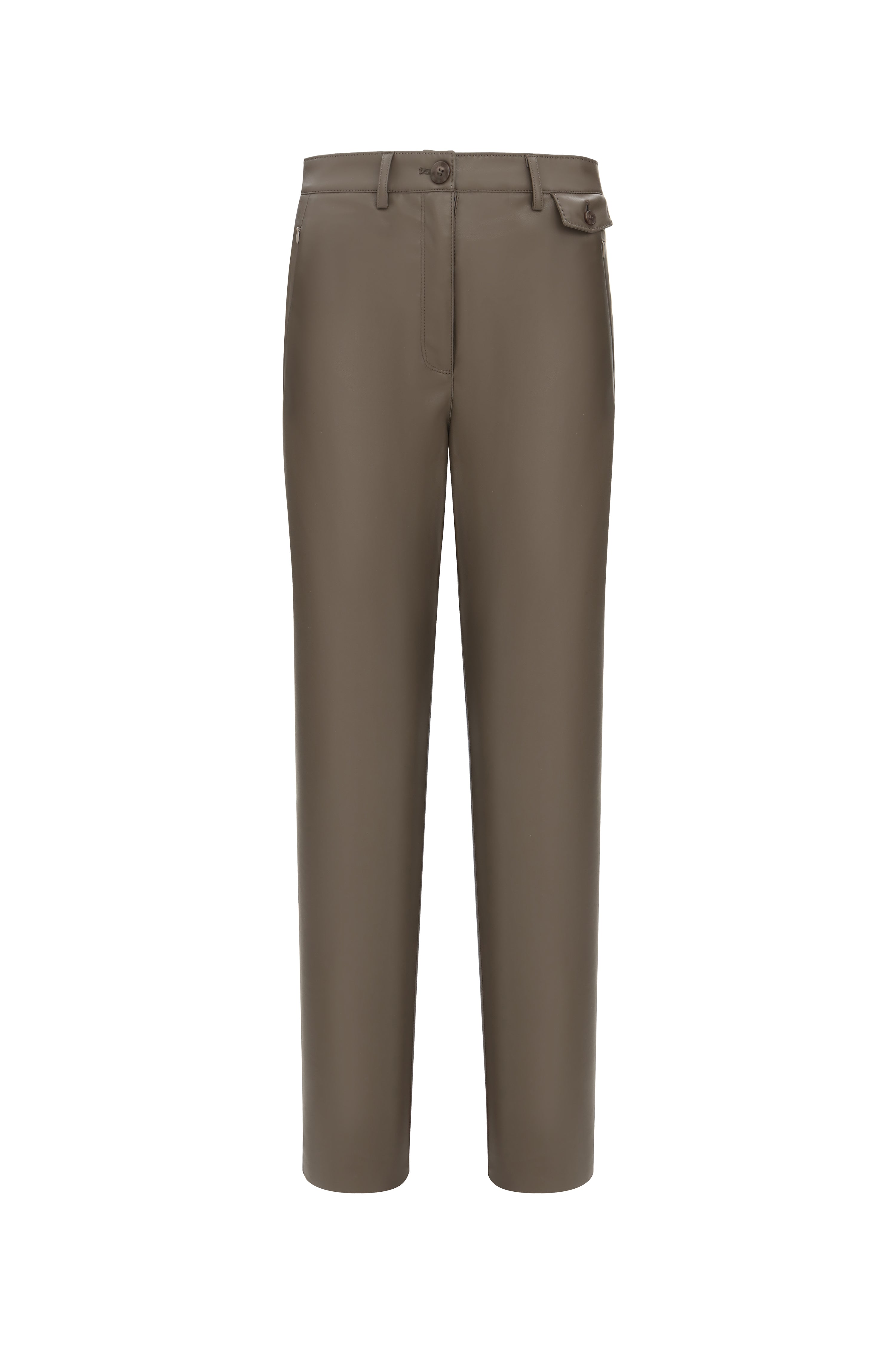 Faux Leather Straight Leg Trouser in Praline
