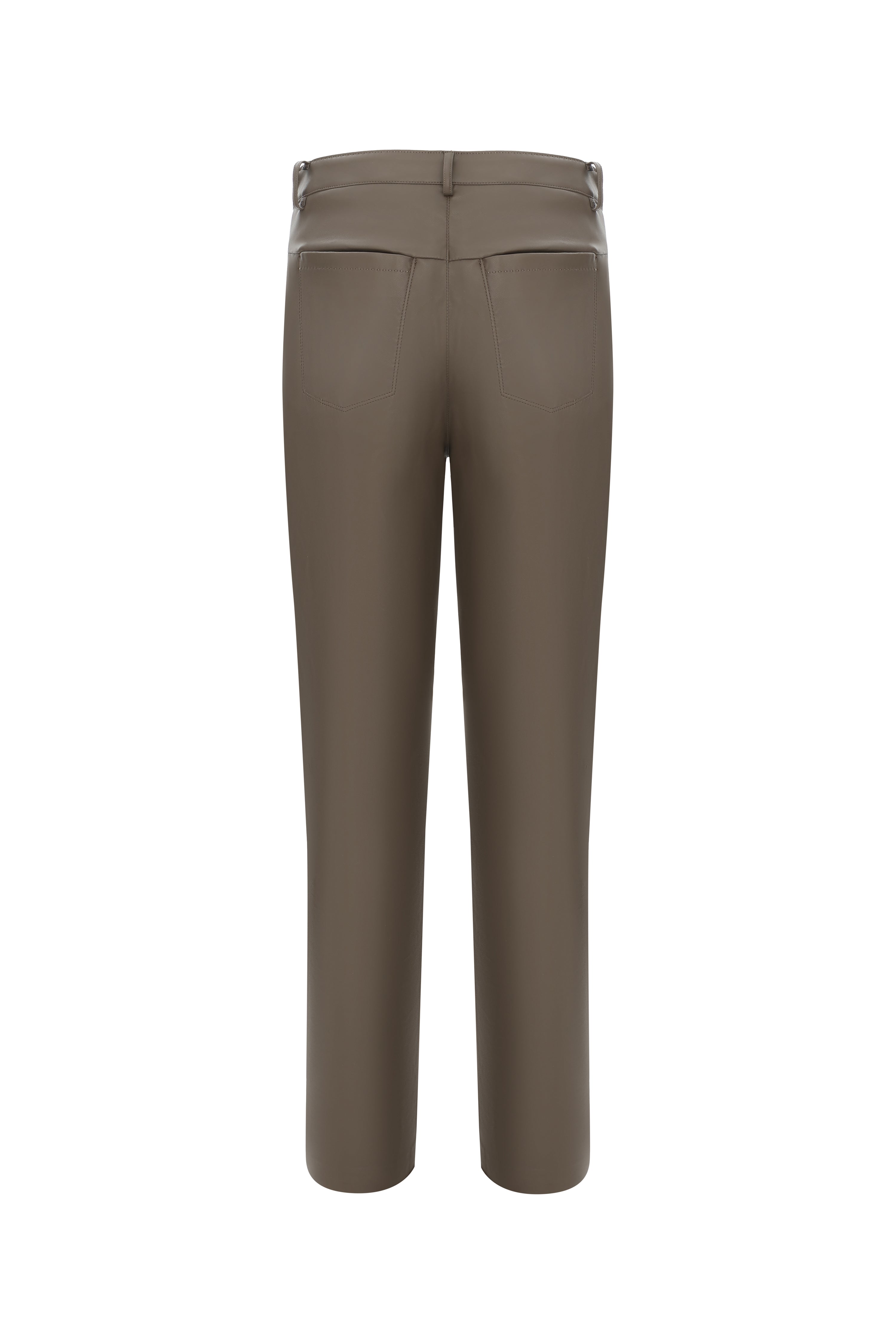 Faux Leather Straight Leg Trouser in Praline