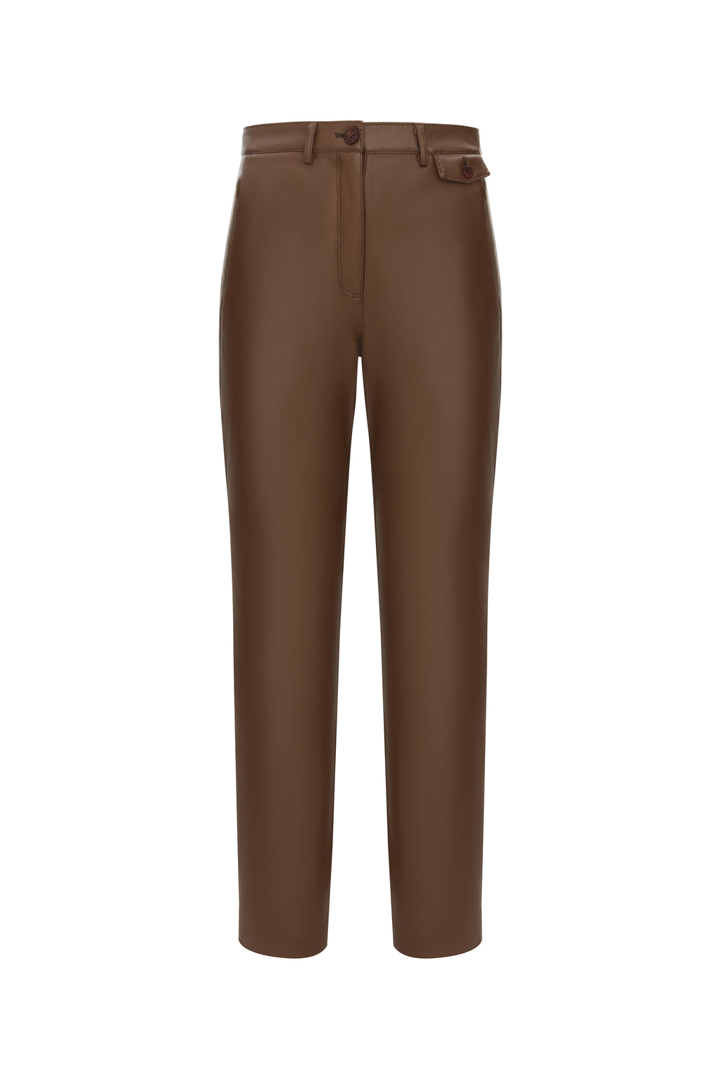 Faux Leather Straight Leg Trouser in Toffee