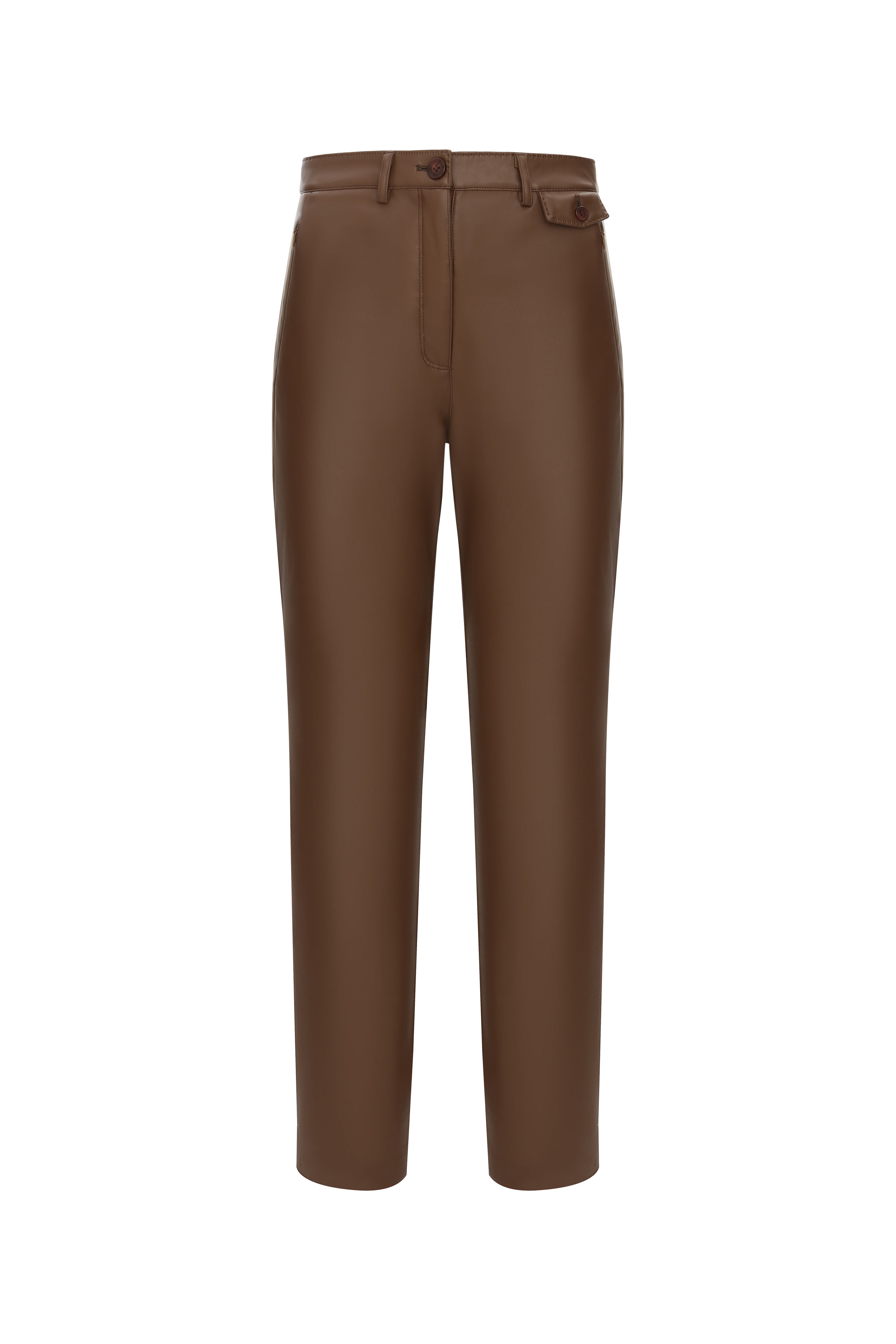 Faux Leather Straight Leg Trouser in Toffee