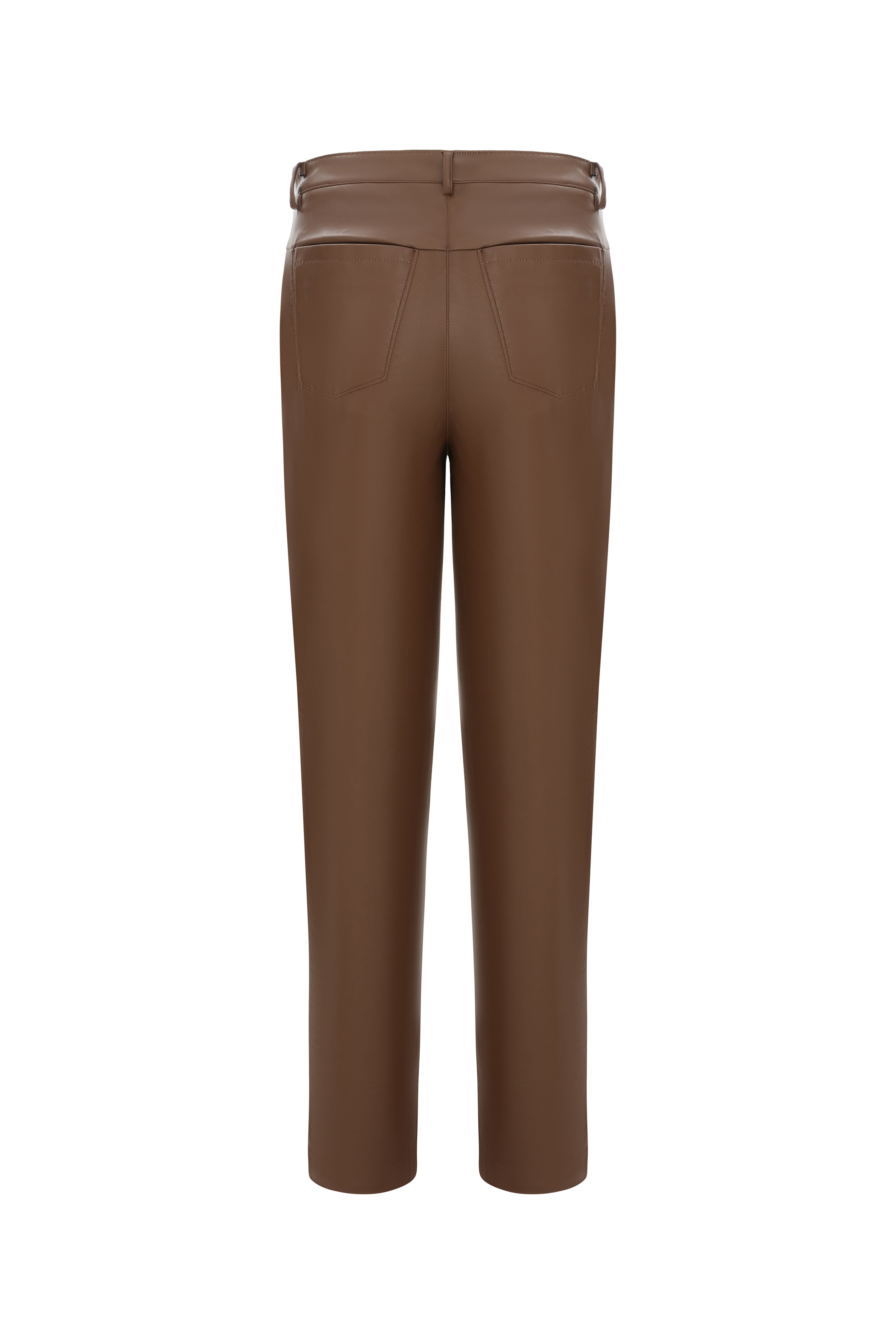 Faux Leather Straight Leg Trouser in Toffee