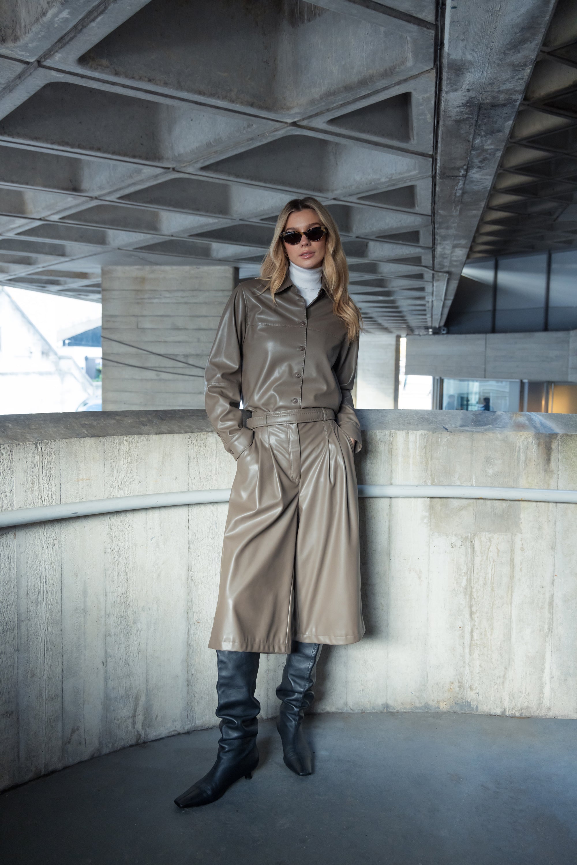 Faux Leather Culottes in Praline