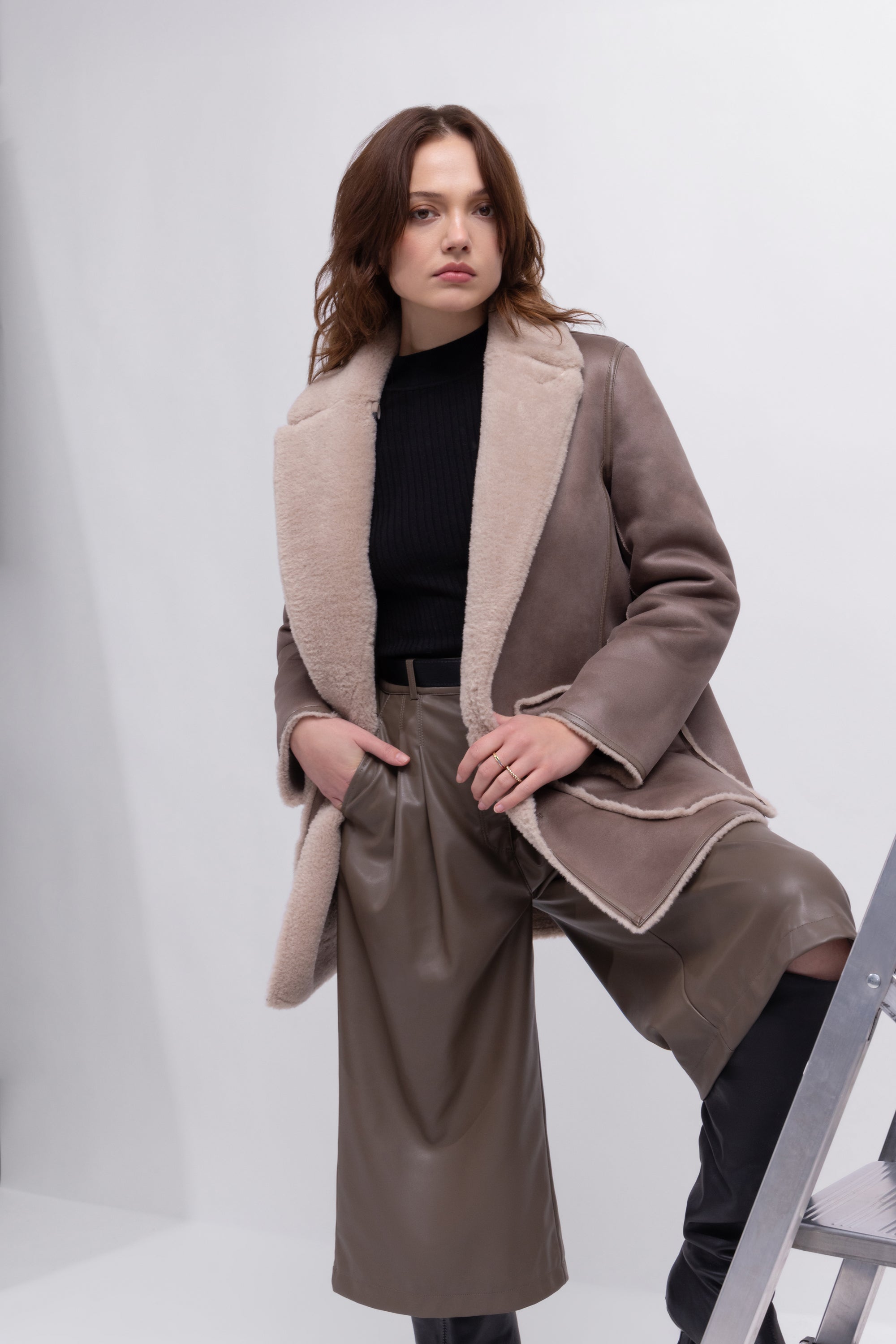 Faux Leather Culottes in Praline