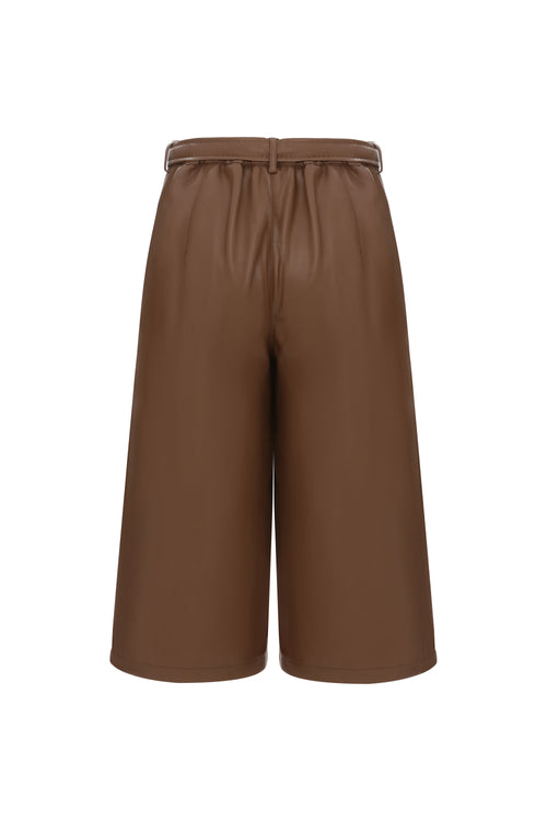 Faux Leather Culottes in Toffee