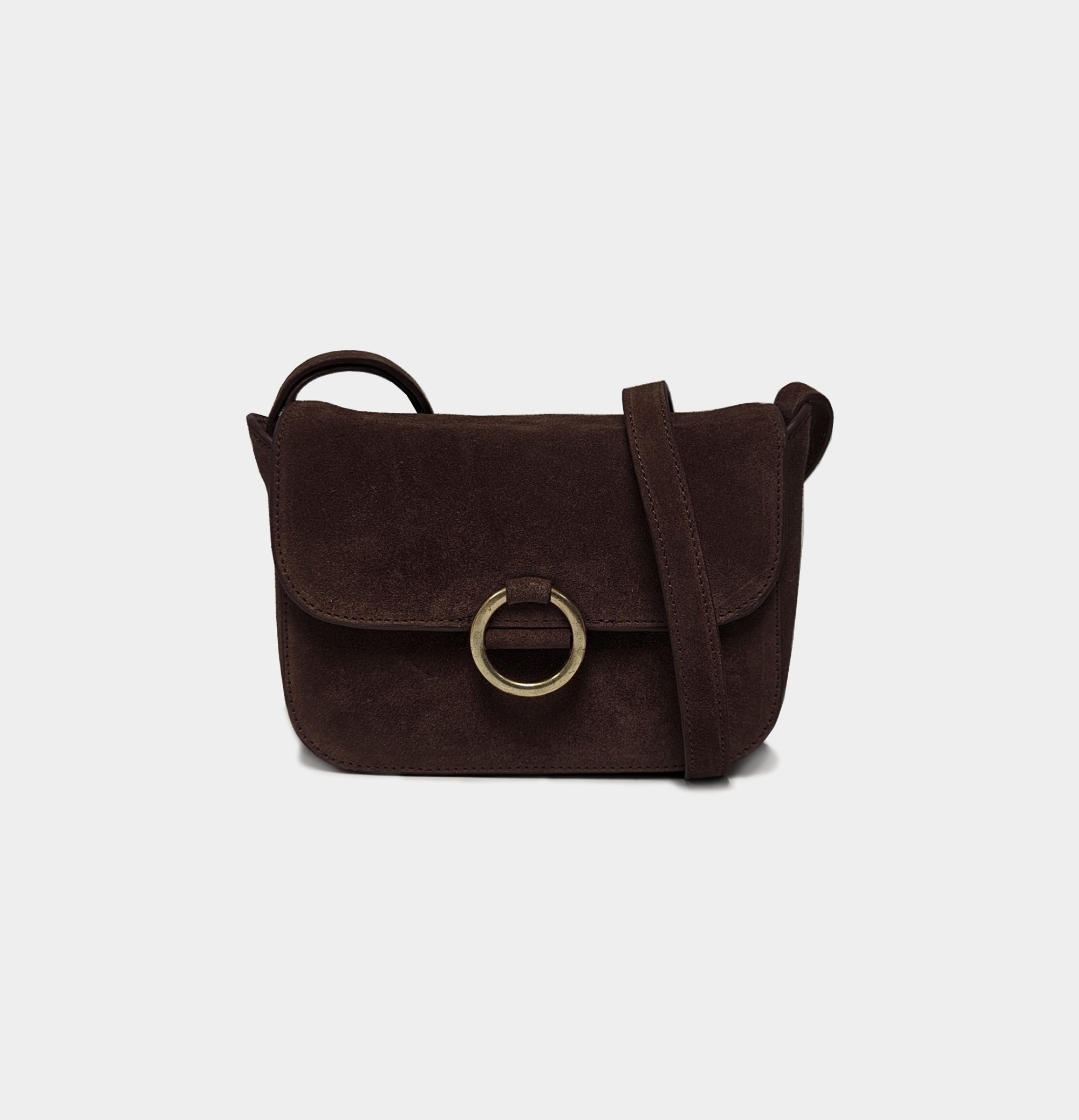 Urbancode suede ring detail leather crossbody bag in brown