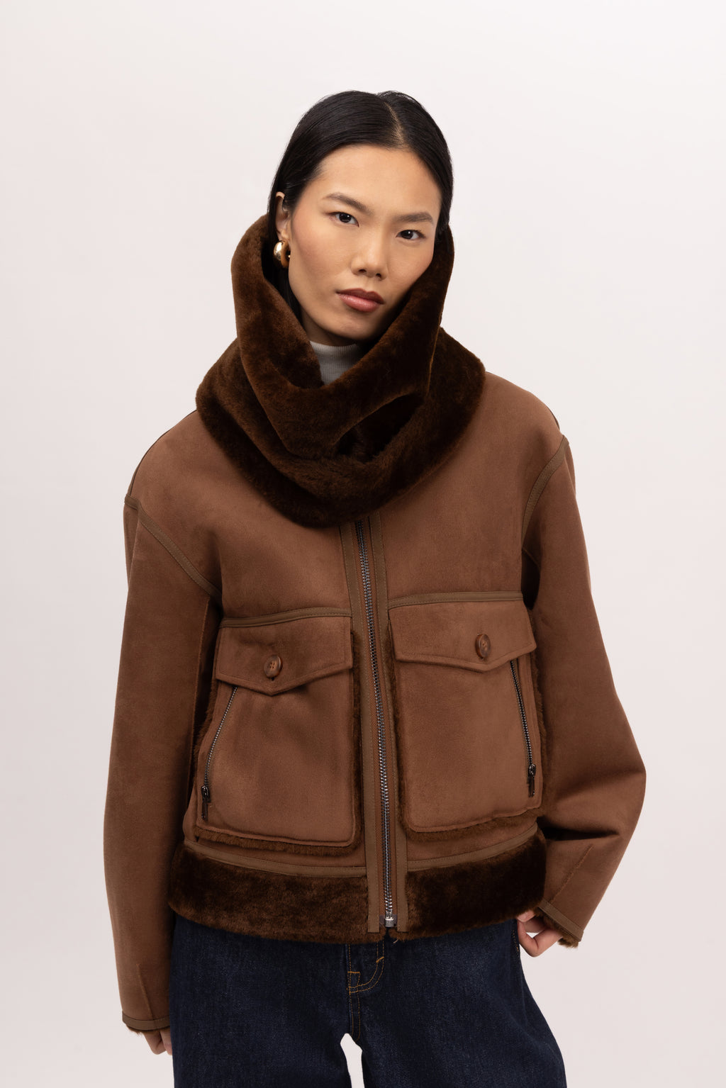 Crushed Merino Snood in Coffee/Espresso