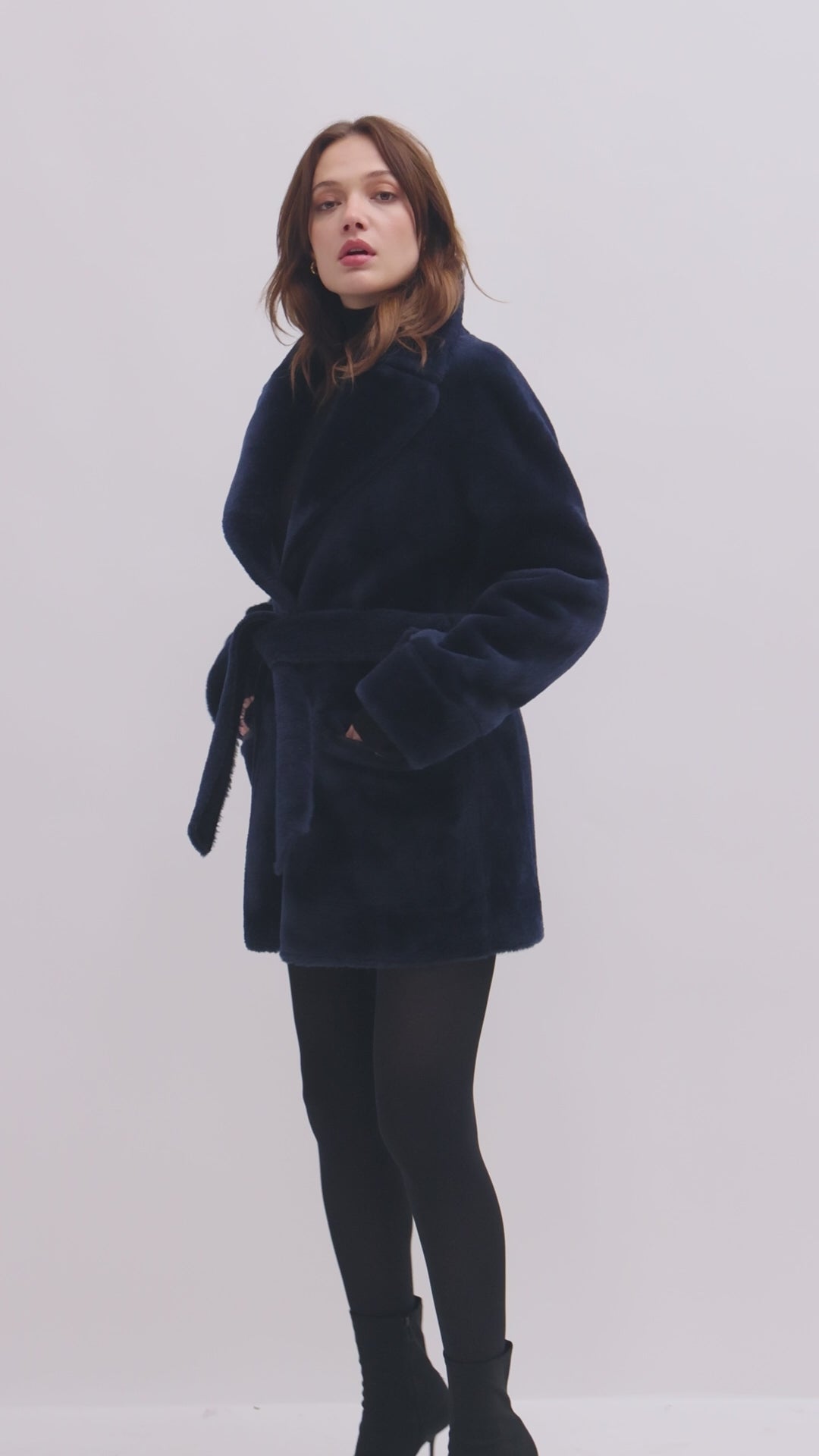 Reversible Belted Coat in Navy