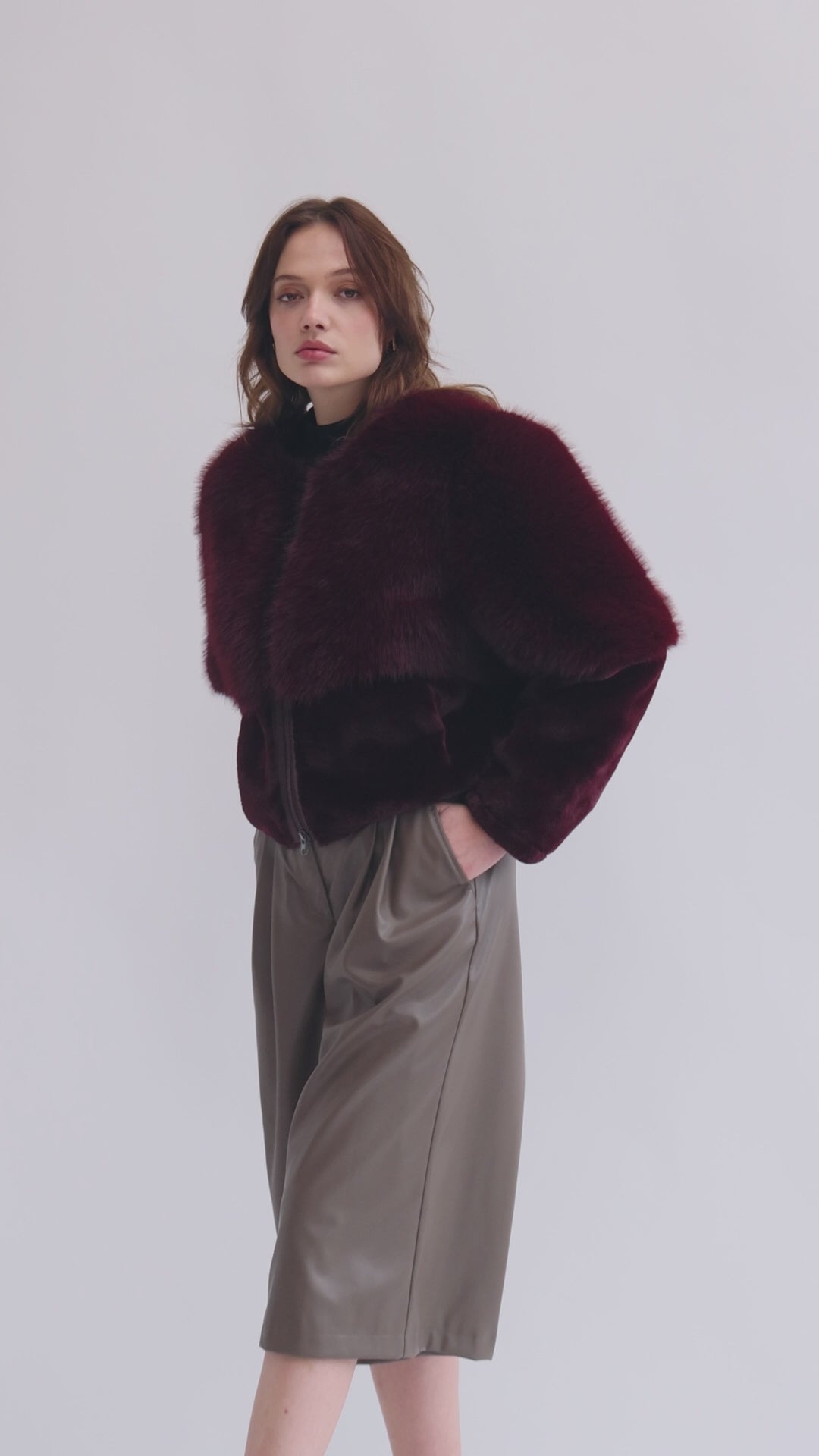 Collarless Blouson in Burgundy