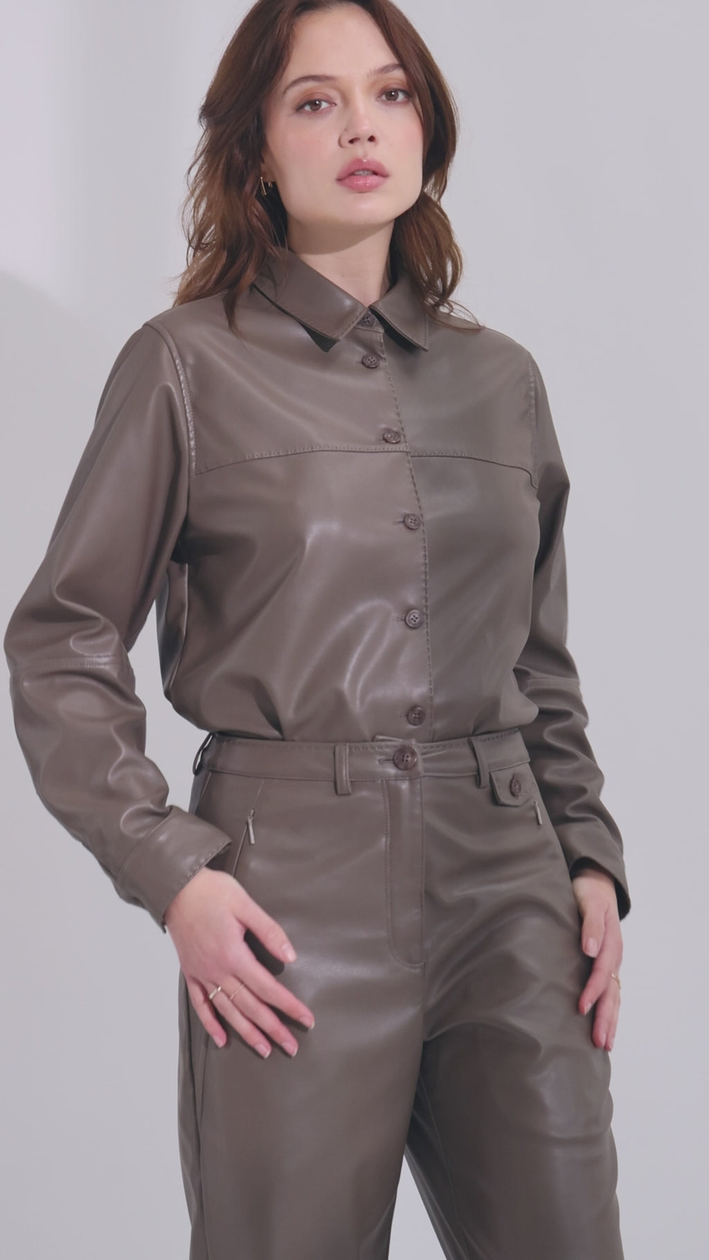 Faux Leather Straight Leg Trouser in Praline