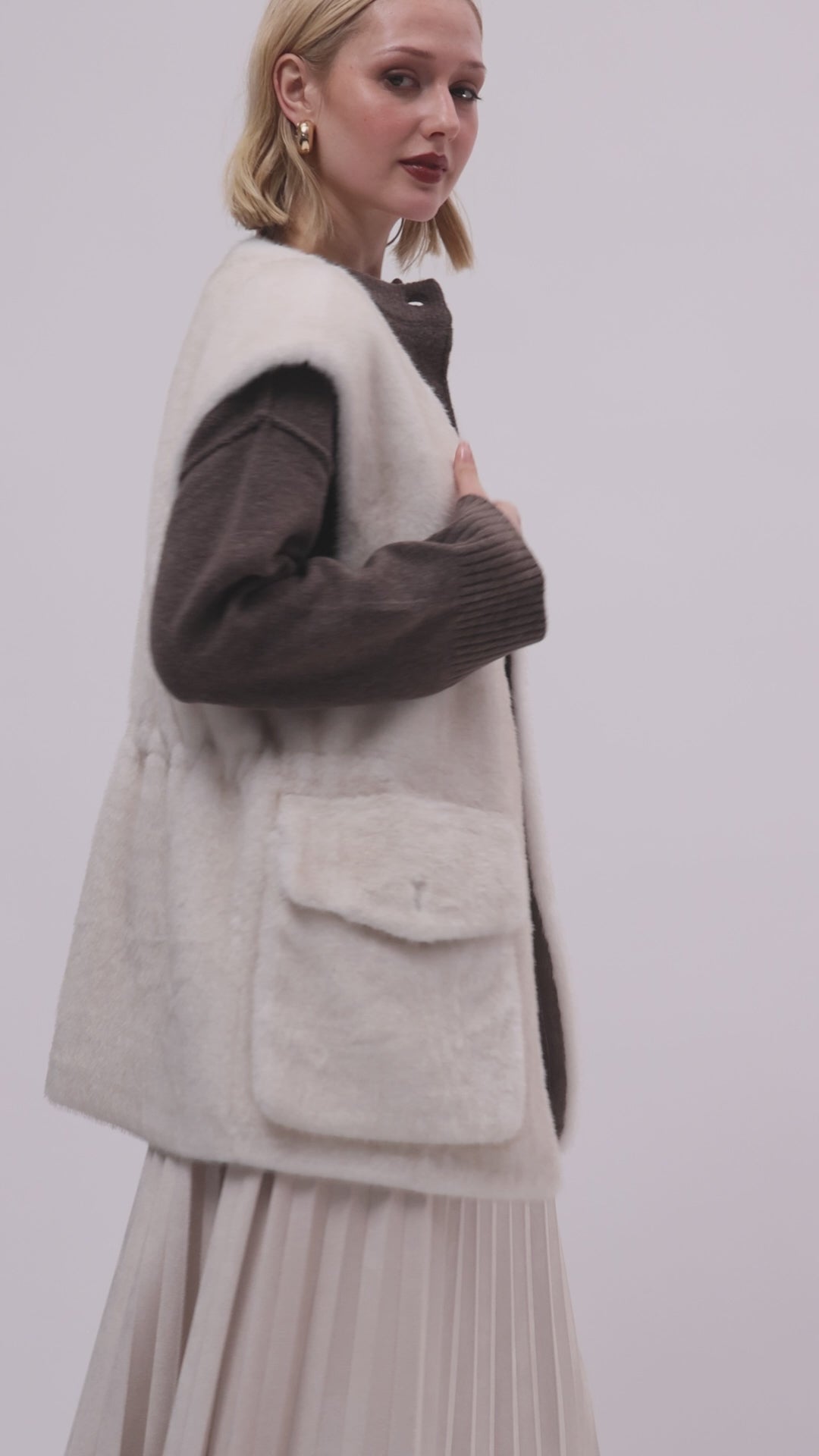 Reversible Fur Gilet in Cashew/Cream